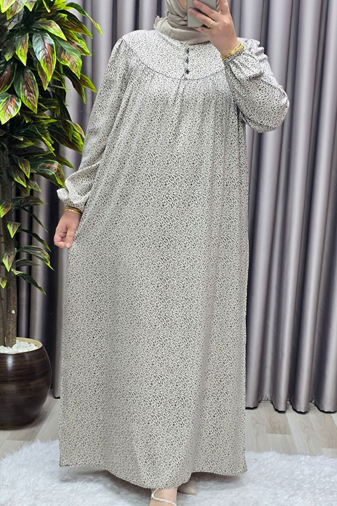 Kadın Tesettür Giyim Büyük Beden Çıtır Desen Tam Robalı Elbise 