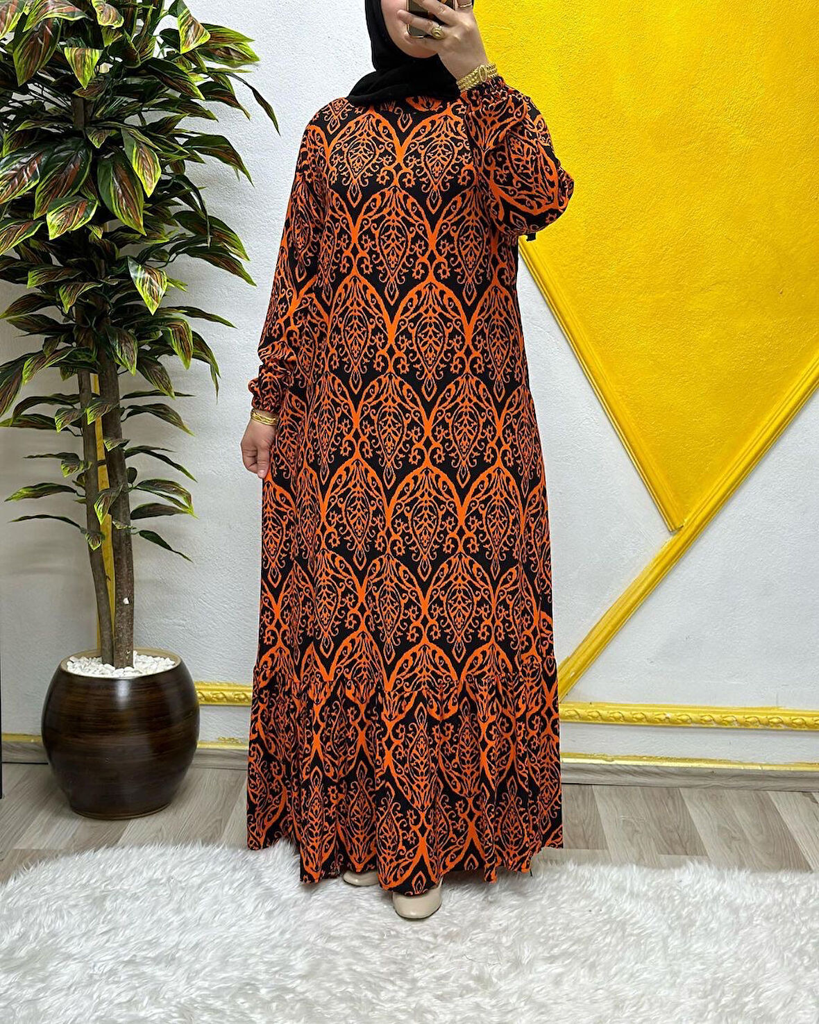 Kadın Tesettür Giyim Büyük Beden Osmanlı Desen Elbise 