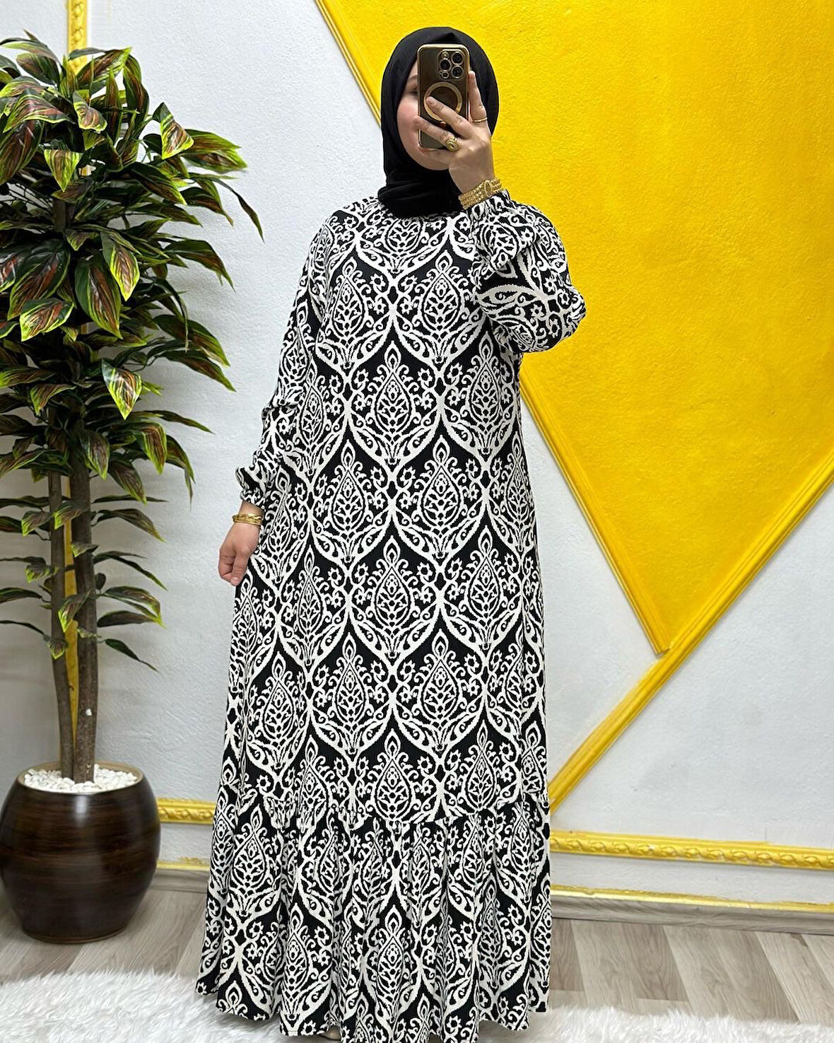 Kadın Tesettür Giyim Büyük Beden Osmanlı Desen Elbise 