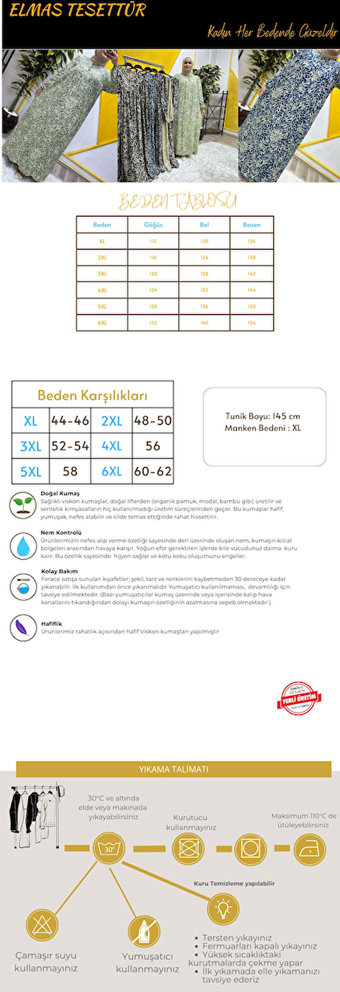 Kadın Tesettür Giyim Büyük Beden Yaprak Desenli Tam Robalı Elbise 