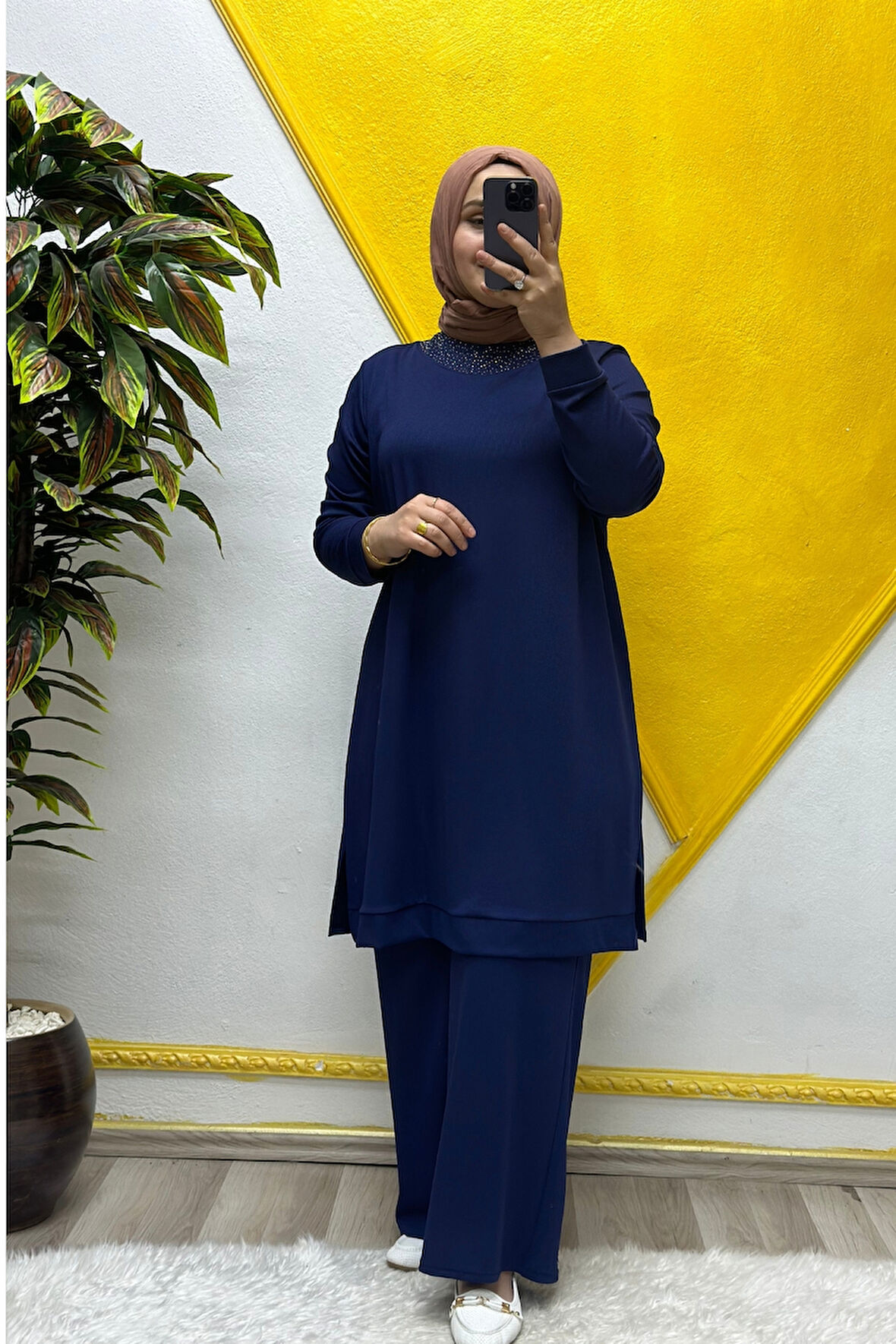 Kadın Tesettür Giyim Büyük Beden Pantolonlu Ecrin İkili Takım 