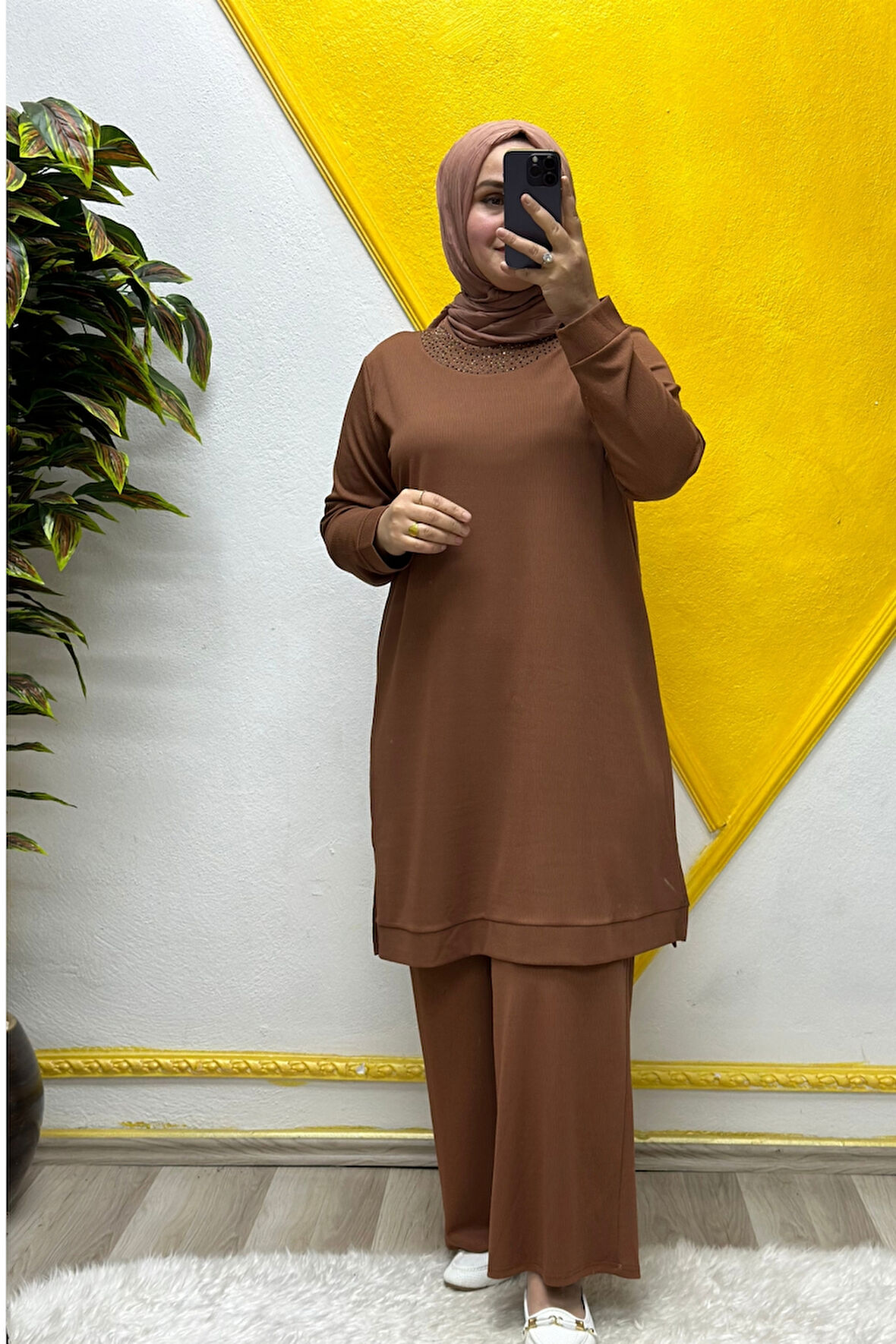 Kadın Tesettür Giyim Büyük Beden Pantolonlu Ecrin İkili Takım 