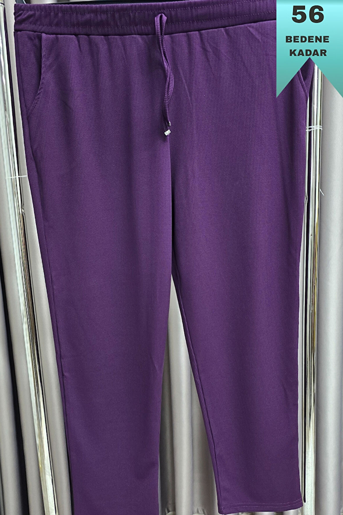 Kadın Tesettür Giyim Büyük Beden Fitilli Örme Pantolon 