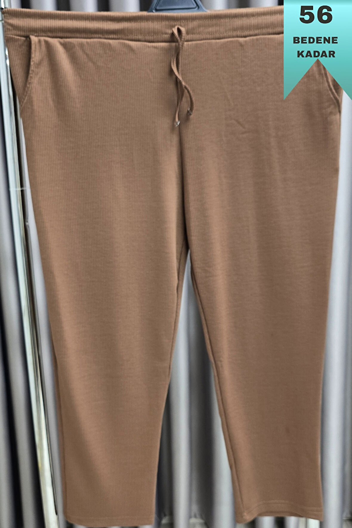 Kadın Tesettür Giyim Büyük Beden Fitilli Örme Pantolon 