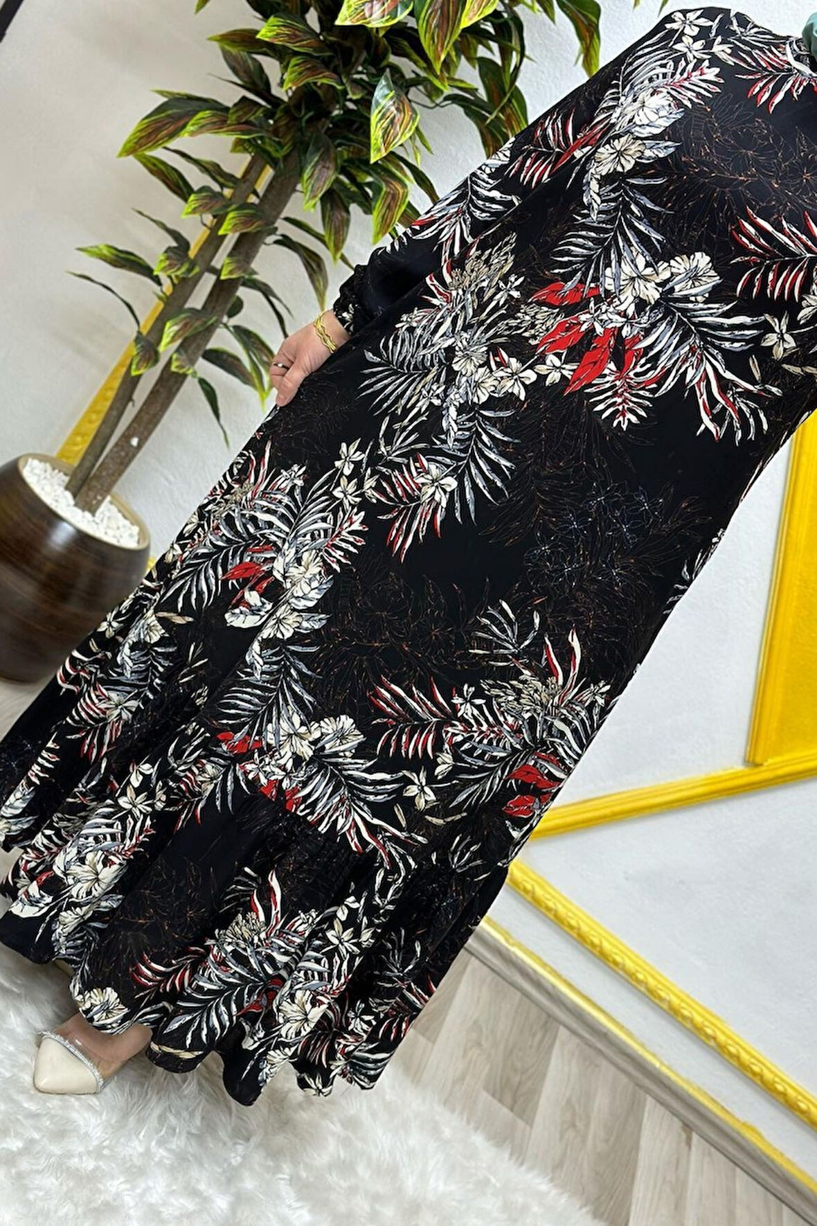 Kadın Tesettür Giyim Büyük Beden Palmiye Fırfırlı Elbise 