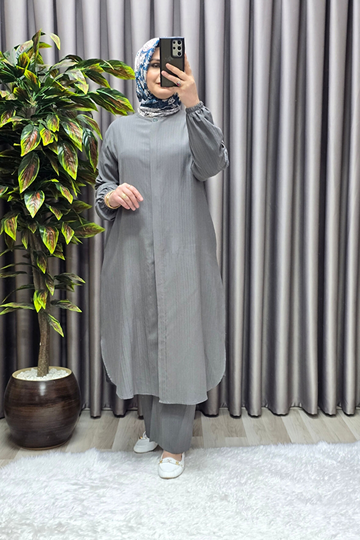 Kadın Tesettür Giyim Büyük Beden Gofre İkili Takım 