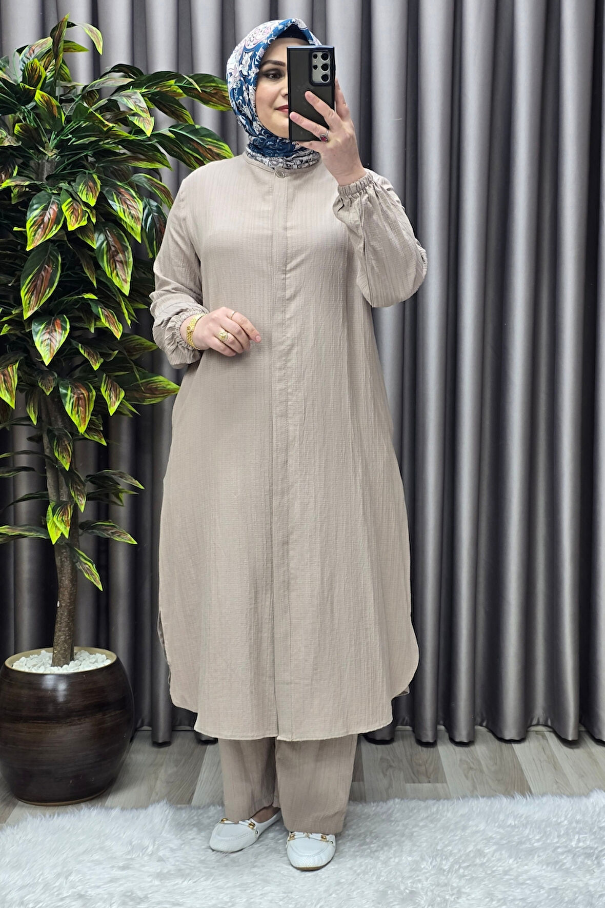 Kadın Tesettür Giyim Büyük Beden Gofre İkili Takım 