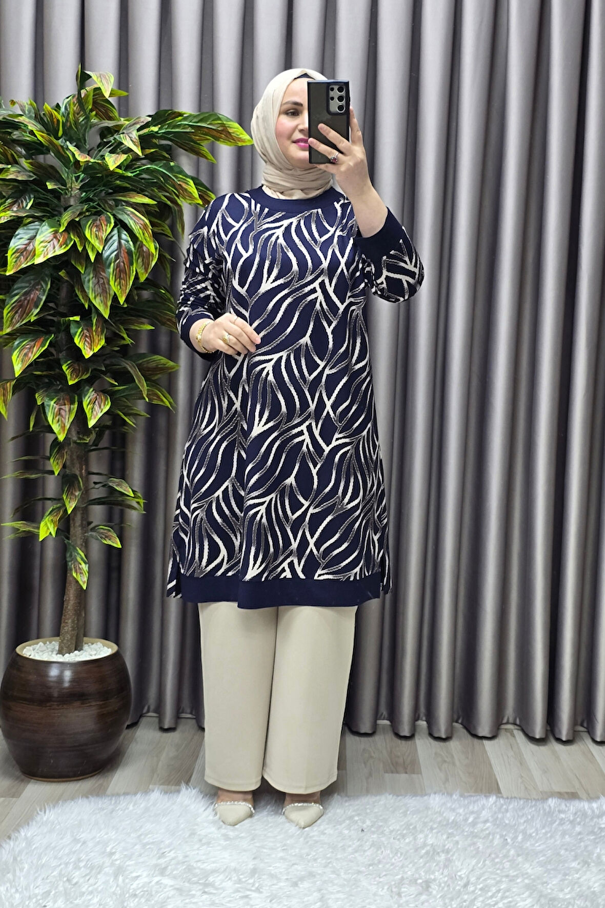 Kadın Tesettür Giyim Büyük Beden Trend Simli Tunik