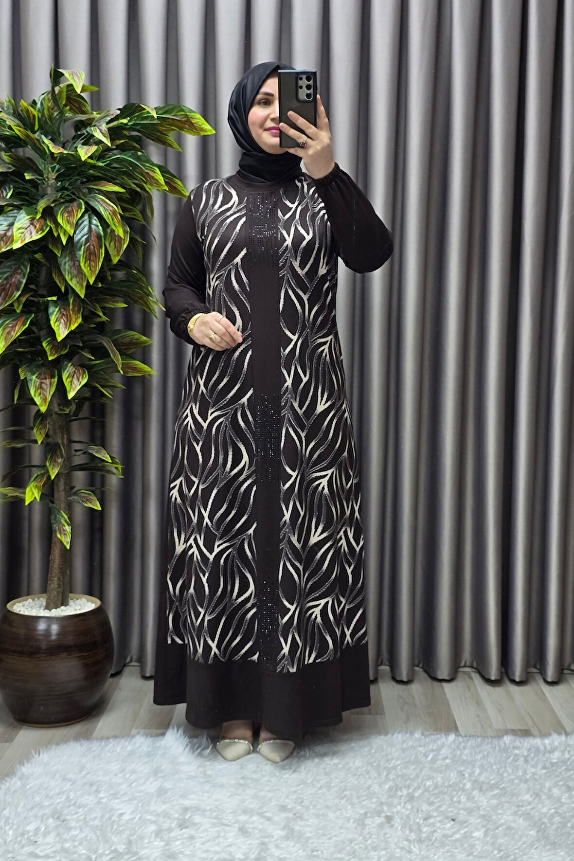 Kadın Tesettür Giyim Büyük Beden Çakma Yelek Elbise 