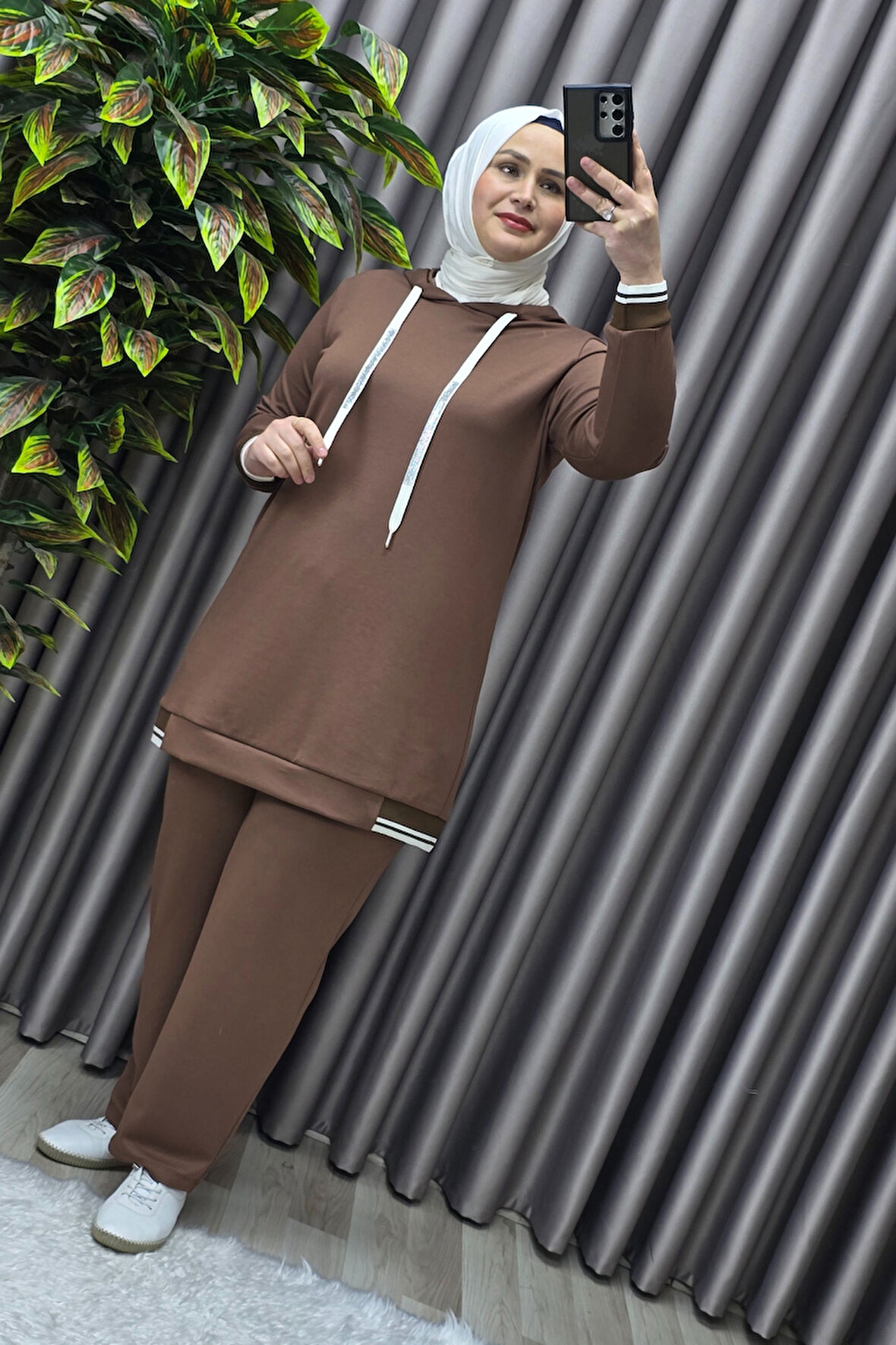 Kadın Tesettür Giyim Büyük Beden Kapşonlu Spor İkili Takım 