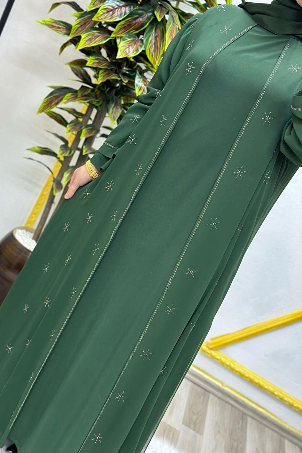 Kadın Tesettür Giyim  Büyük Beden Yıldız Taşlı Abiye 