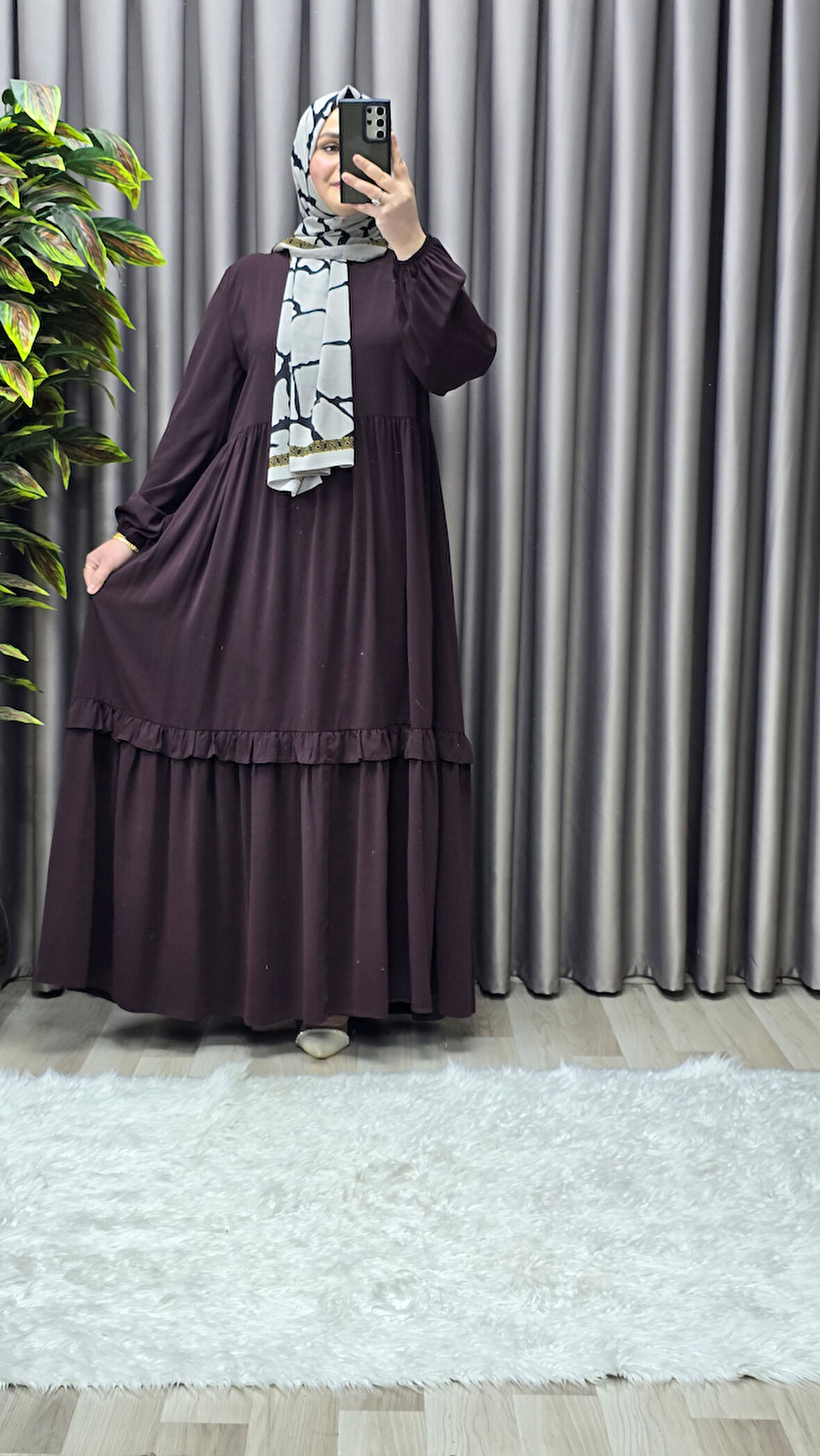 Kadın Tesettür Giyim Endonezya Krebi Fırfırlı  Elbise 