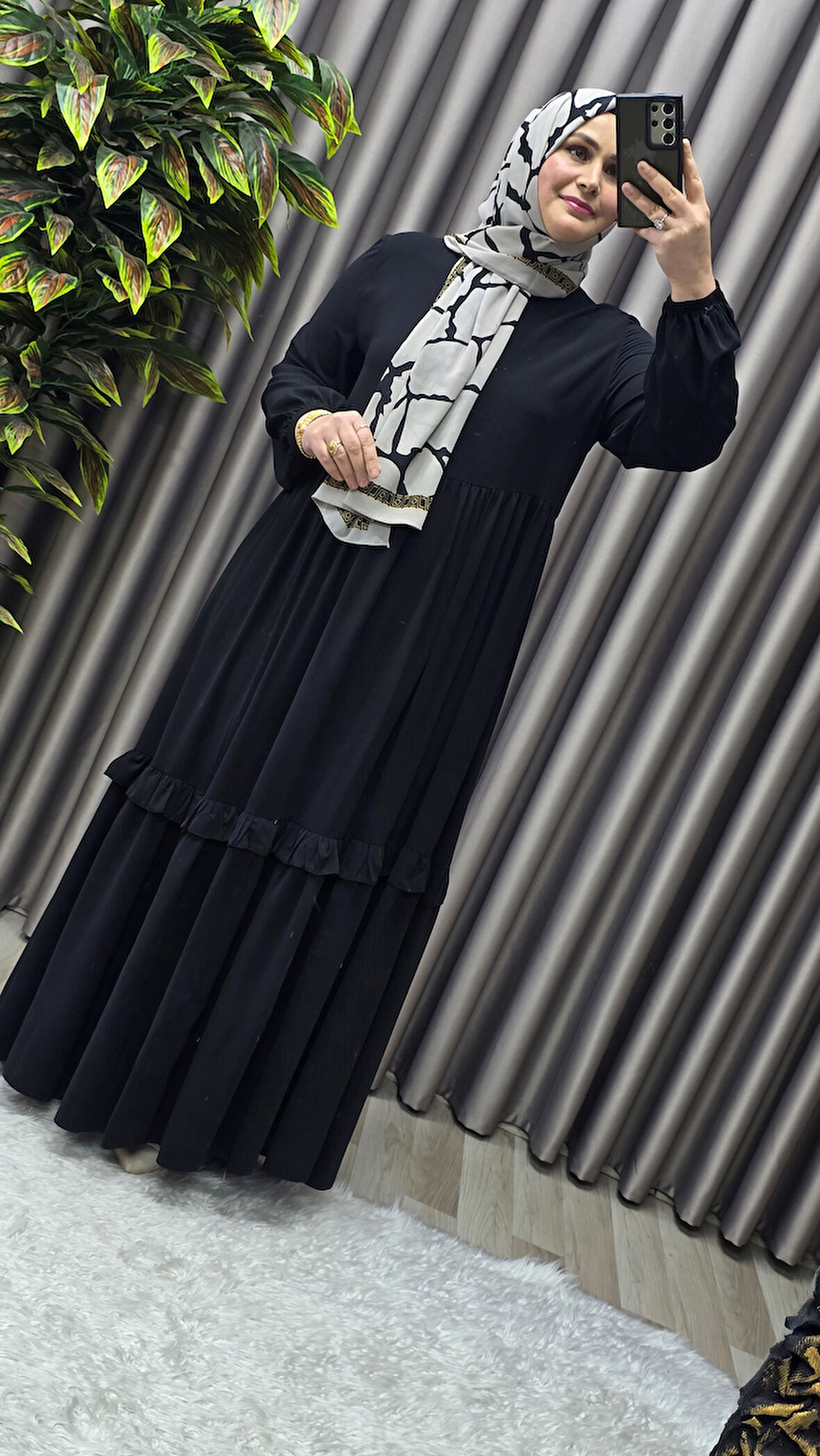 Kadın Tesettür Giyim Endonezya Krebi Fırfırlı  Elbise 