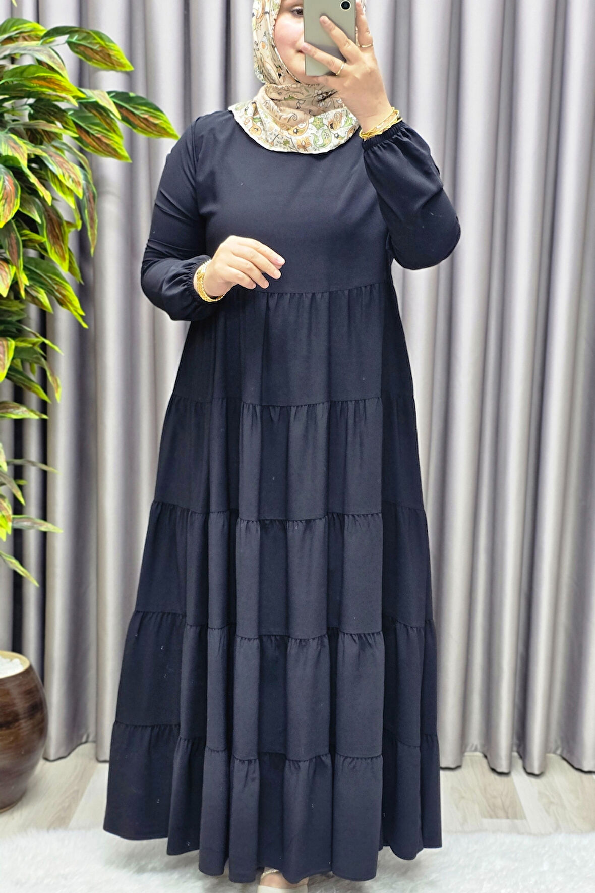 Kadın Tesettür Giyim Büyük Beden 5 Katlı Endonezya Krebi Elbise 