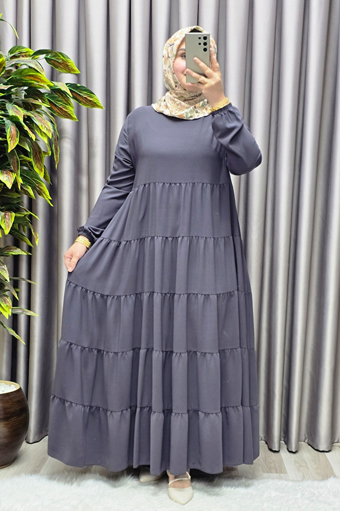 Kadın Tesettür Giyim 5 Katlı Endonezya Krebi Elbise 