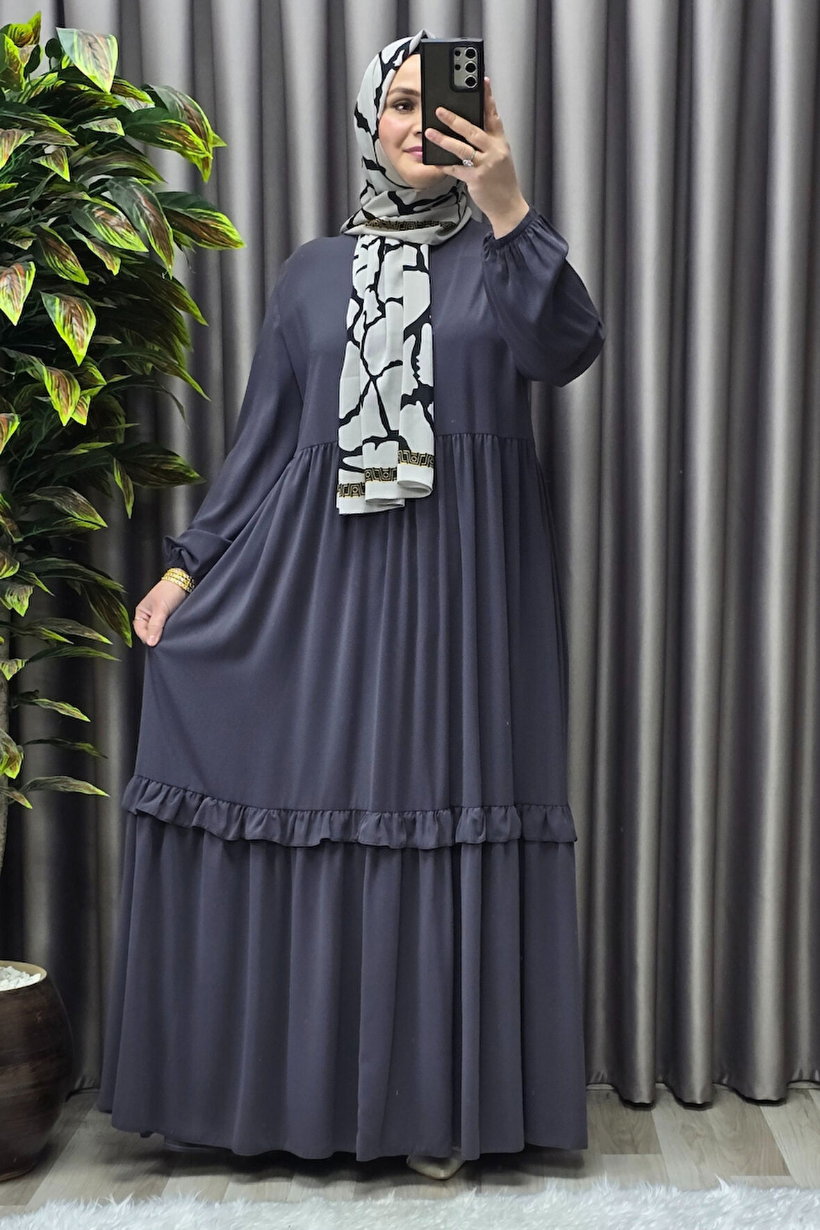 Kadın Tesettür Giyim Endonezya Krebi Fırfırlı  Elbise 