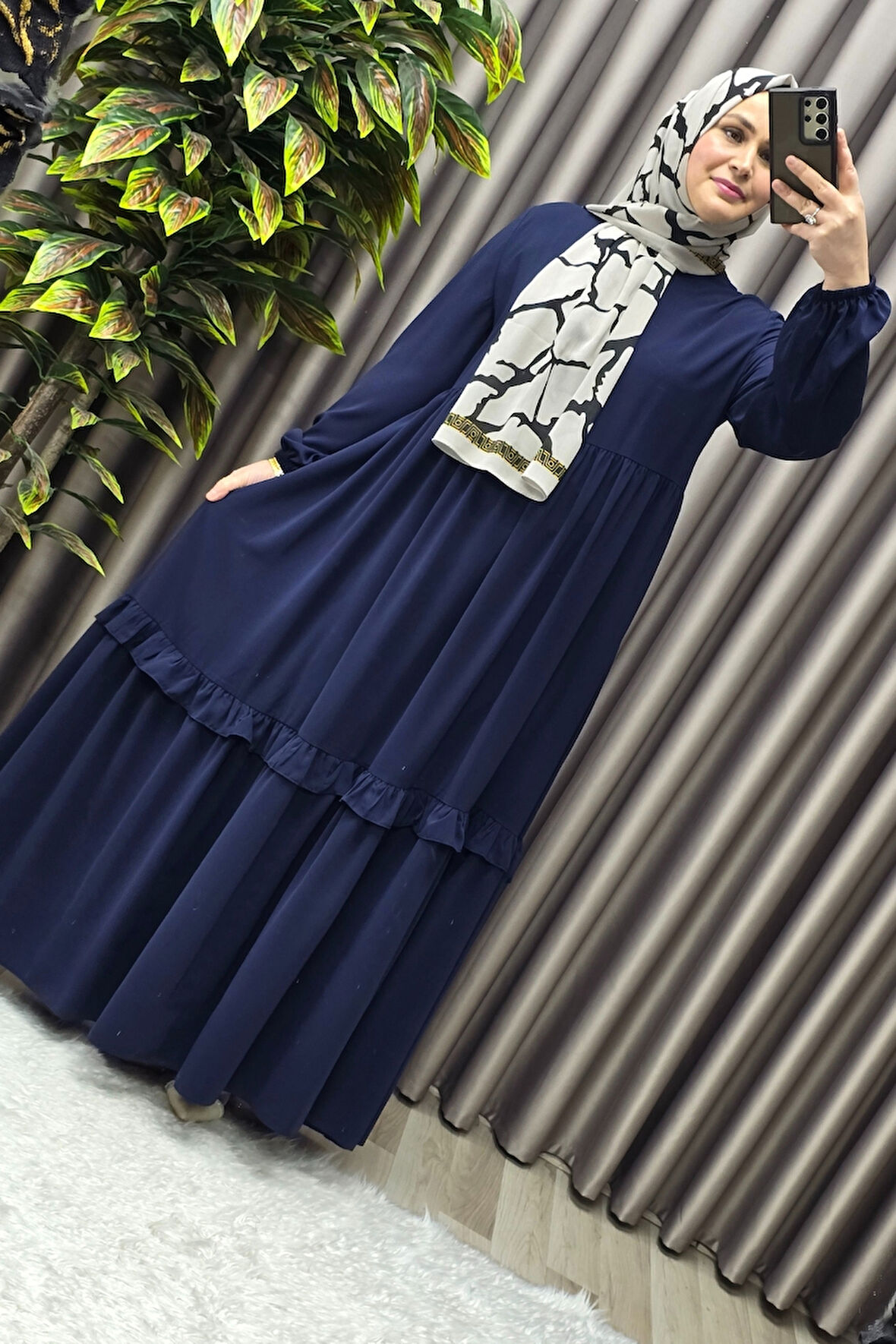 Kadın Tesettür Giyim Endonezya Krebi Fırfırlı  Elbise 