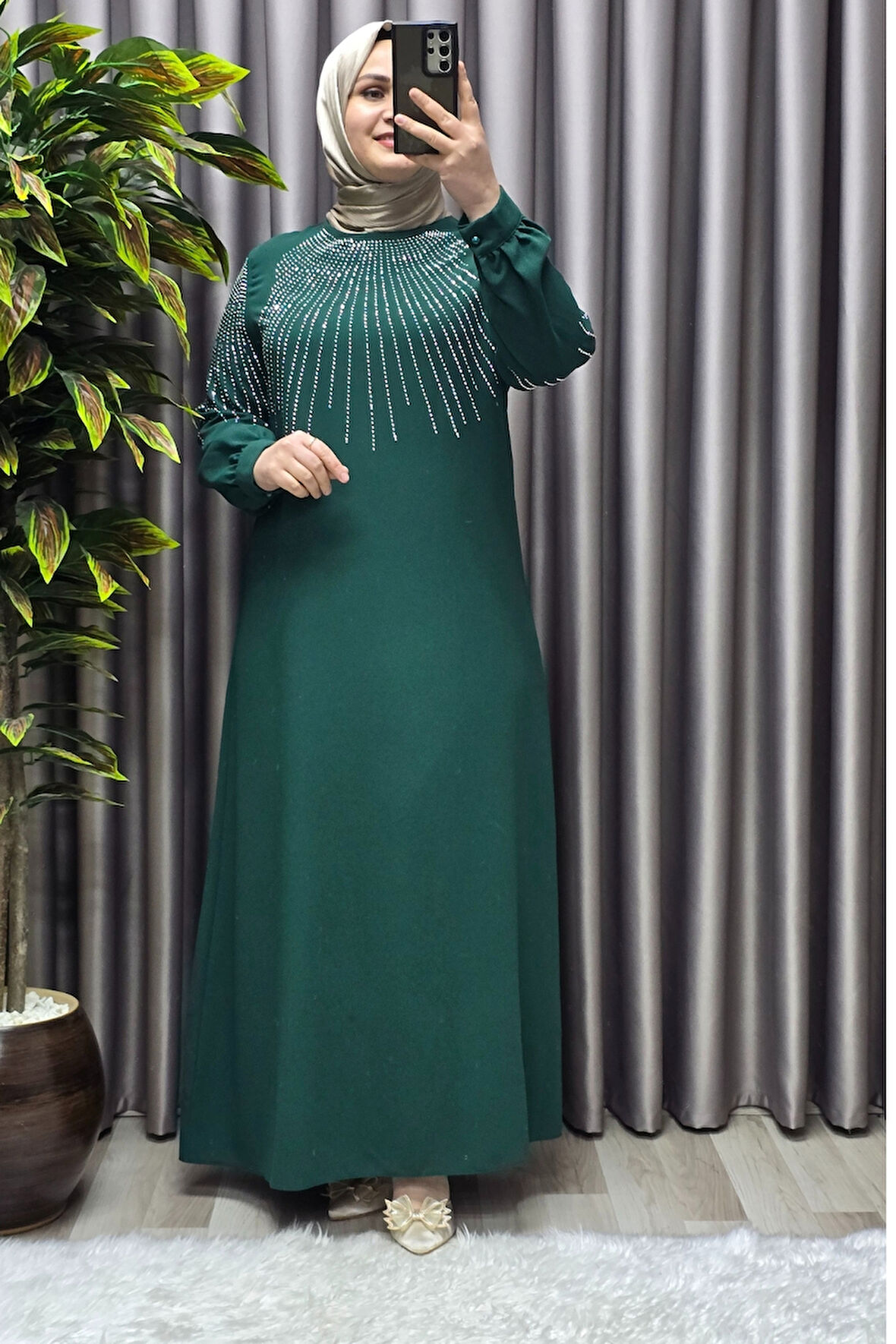 Kadın Tesettür Giyim Büyük Beden Krep Abiye 