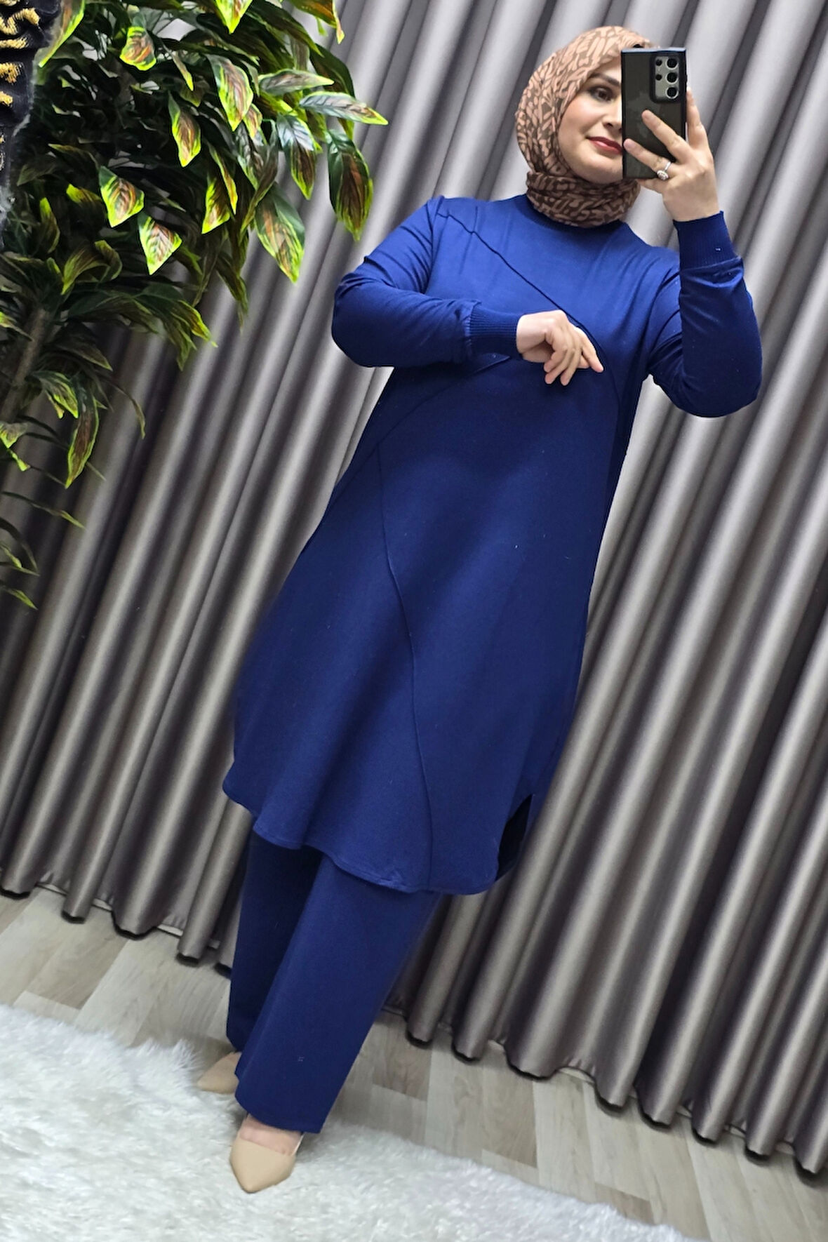 Kadın Tesettür Büyük Beden Giyim Nervürlü İkili Takım 