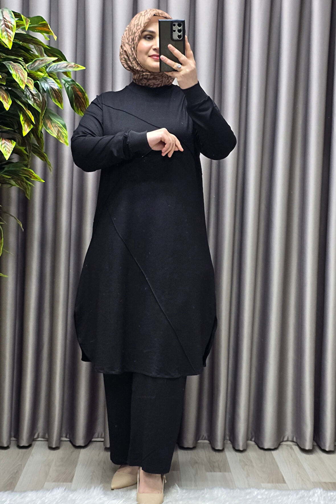 Kadın Tesettür Büyük Beden Giyim Nervürlü İkili Takım 