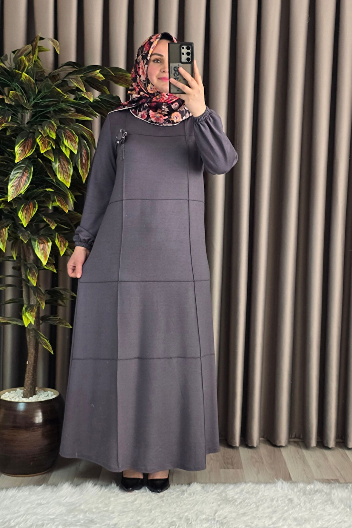 Kadın Tesettür Büyük Beden Giyim Nervür Elbise 