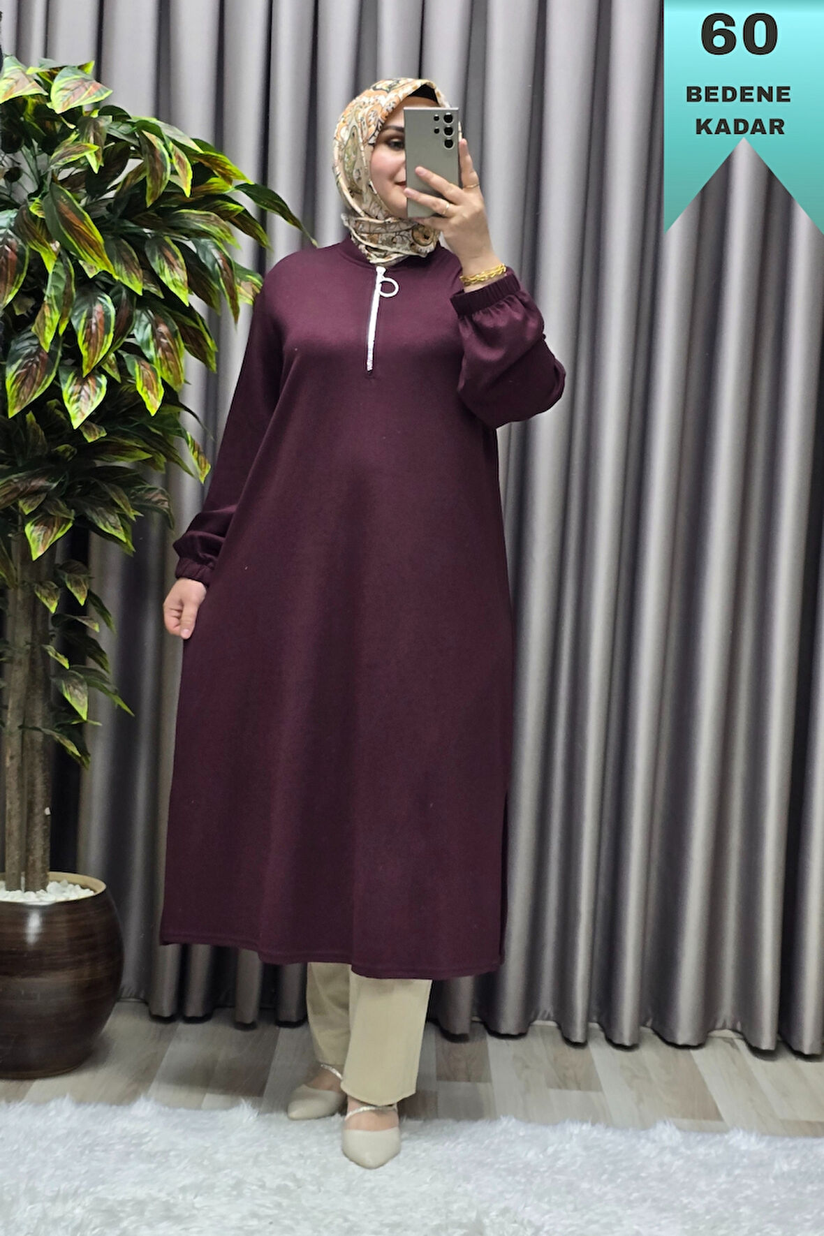 Kadın Tesettür Giyim Büyük Beden Fermuarlı 9354 Jumbo Uzun Tunik 