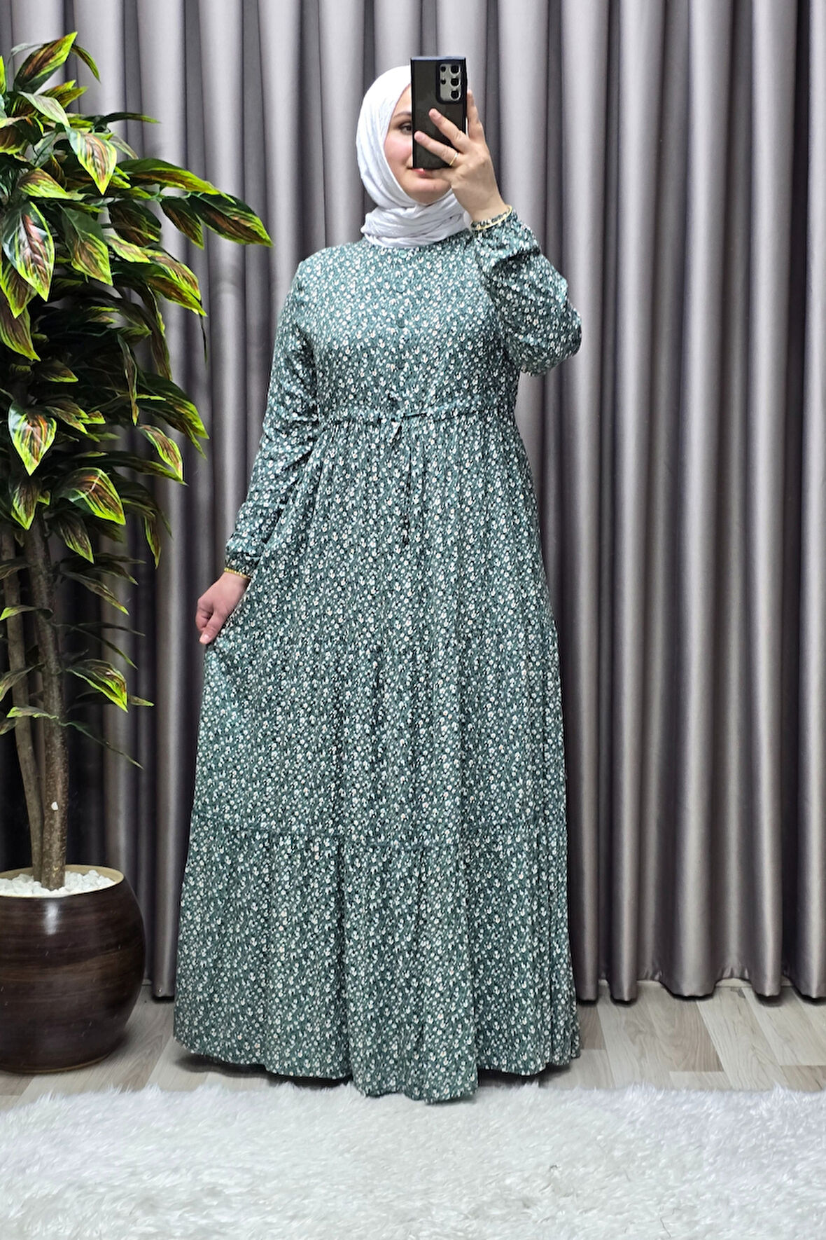 Kadın Tesettür Giyim Yazlık Viscon Üç Katlı Papatya Elbise 