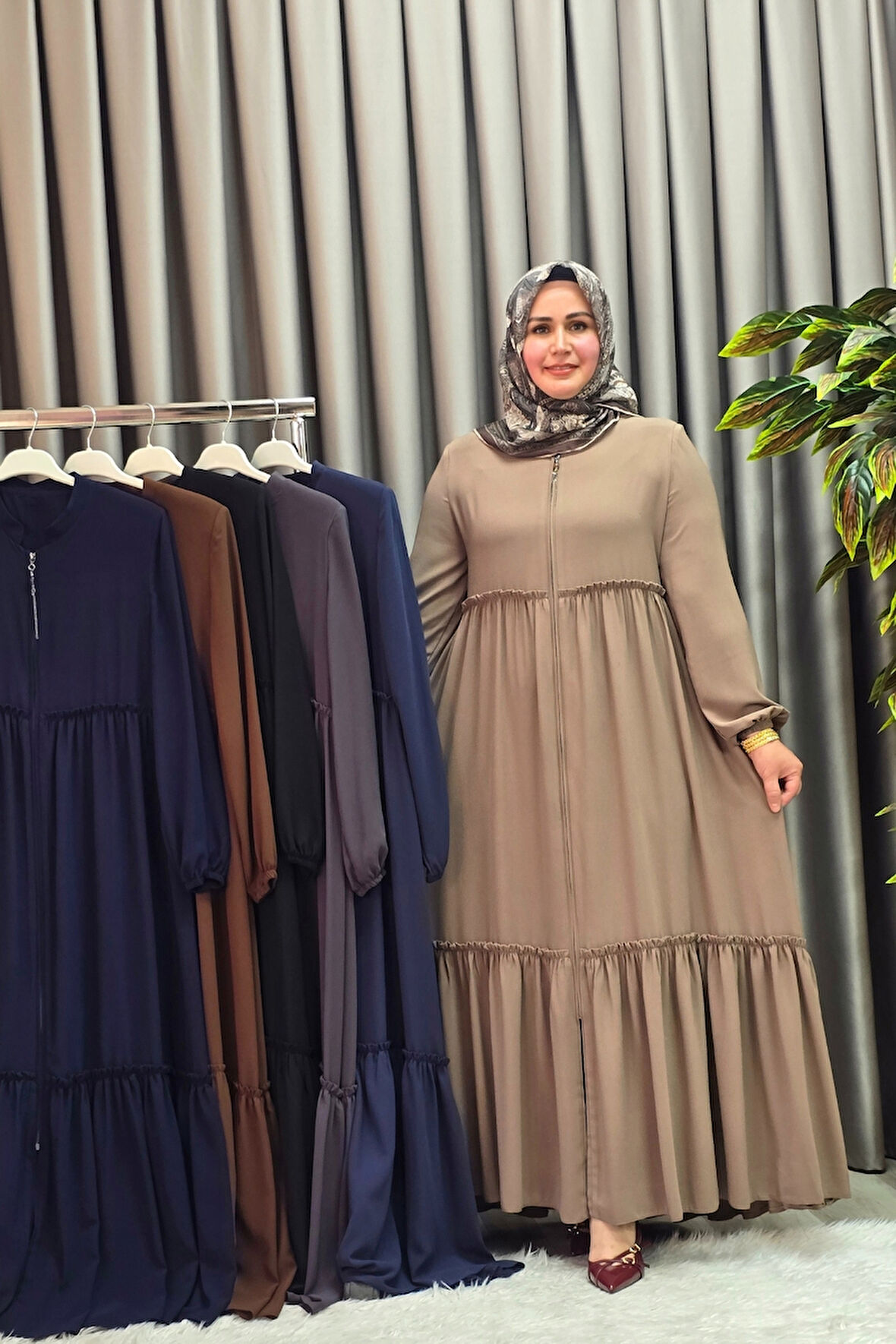 Kadın Tesettür Giyim Büyük Beden İki Katlı Ferace 