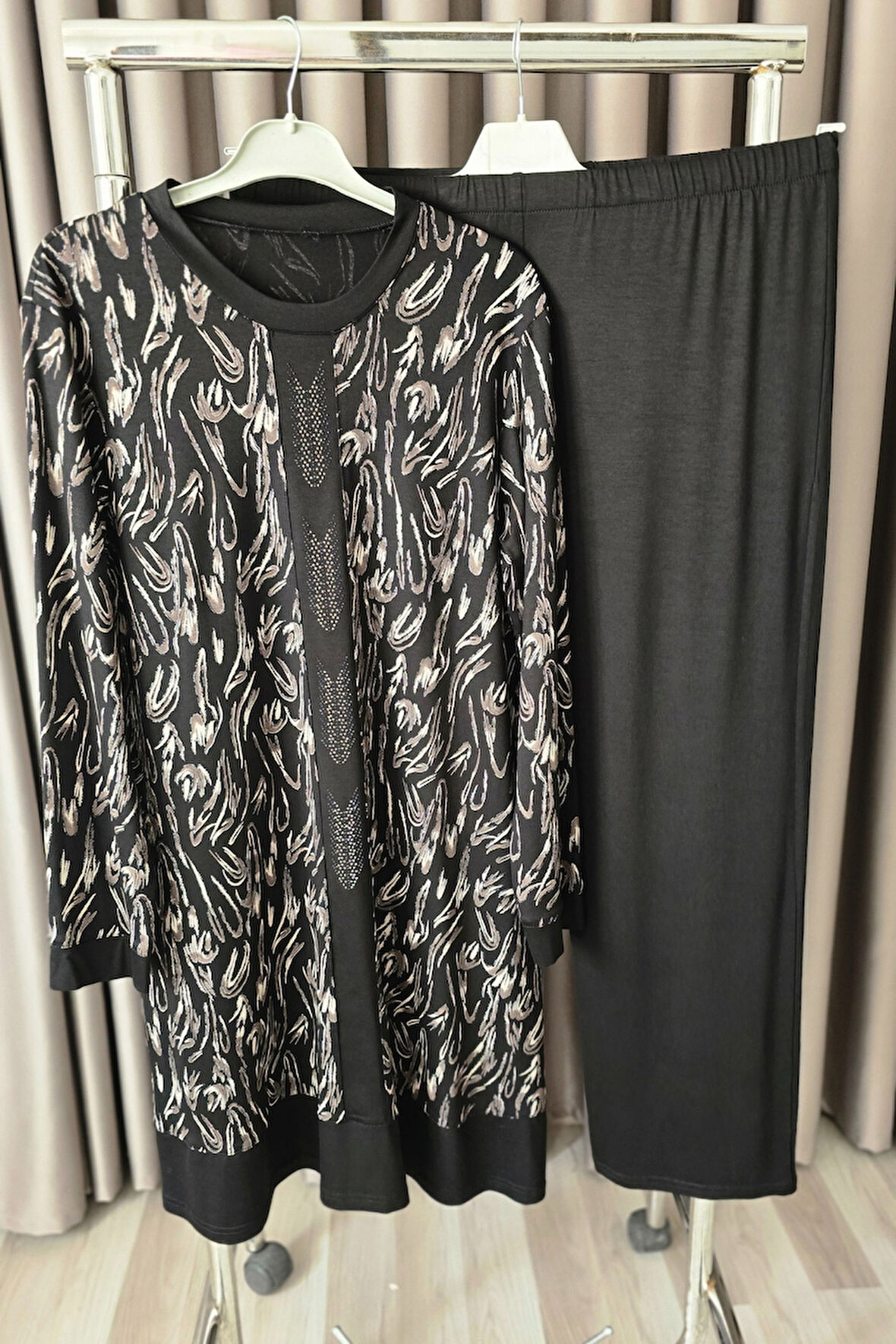 Kadın Tesettür Giyim Büyük Beden Şerit Desenli Nisa Takım 