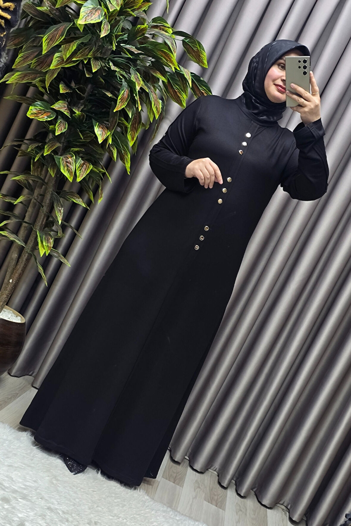 Kadın Giyim Büyük Beden Rivetli Boydan Elbise 