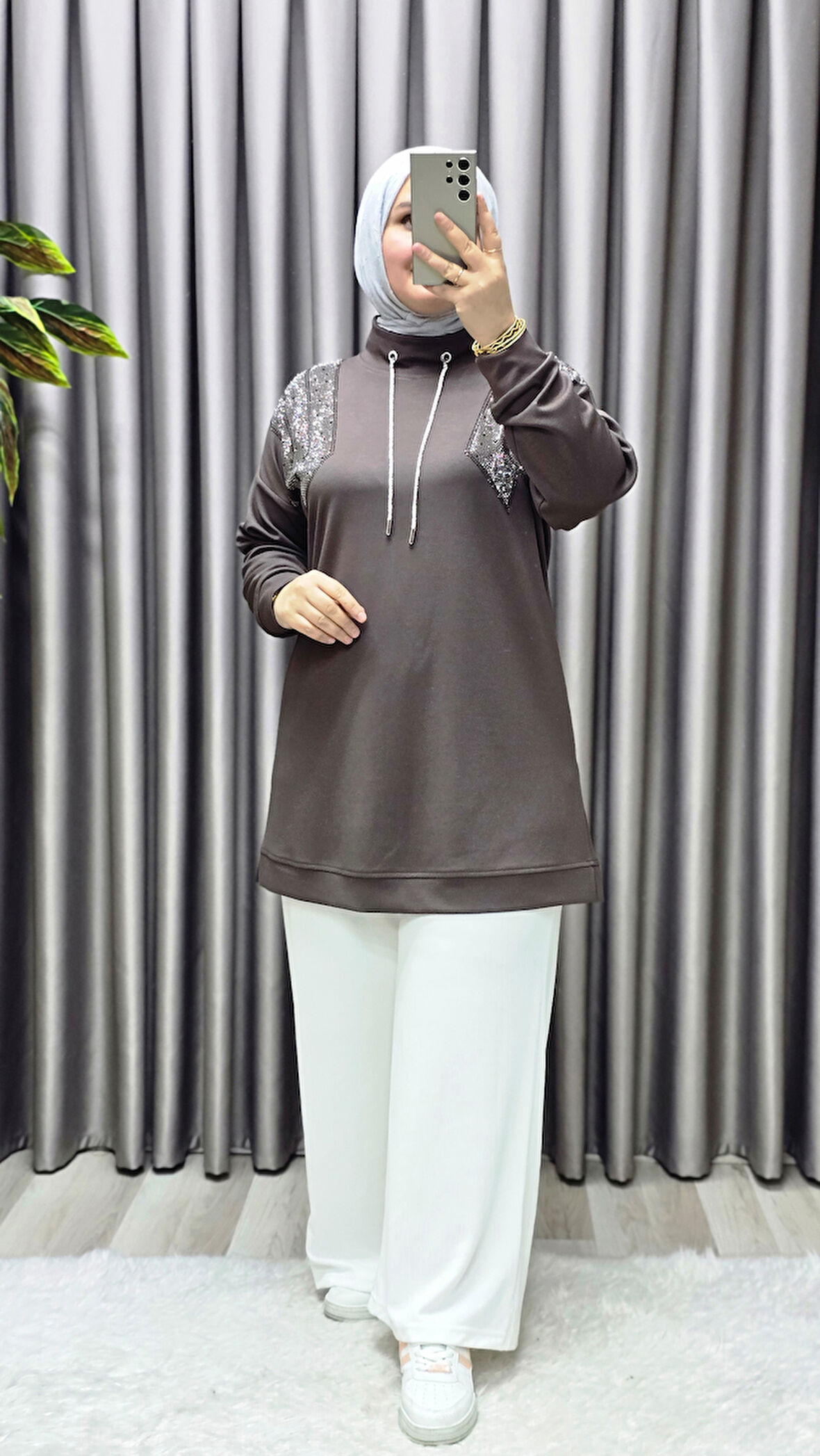 Kadın Giyim Büyük Beden Önü Taşlı Tunik 