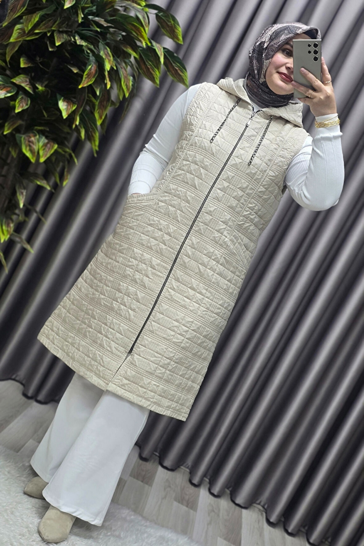 Kadın Giyim Büyük Beden 4031 Kapıtone Dik Cep Yelek 