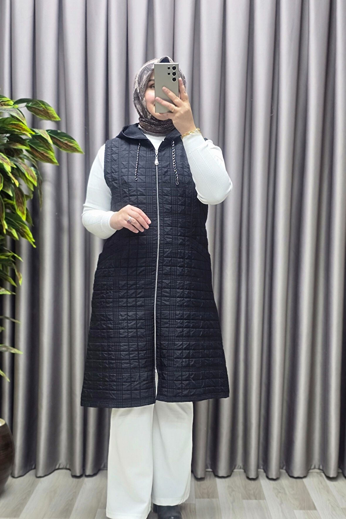 Kadın Giyim Büyük Beden 4031 Kapıtone Dik Cep Yelek 