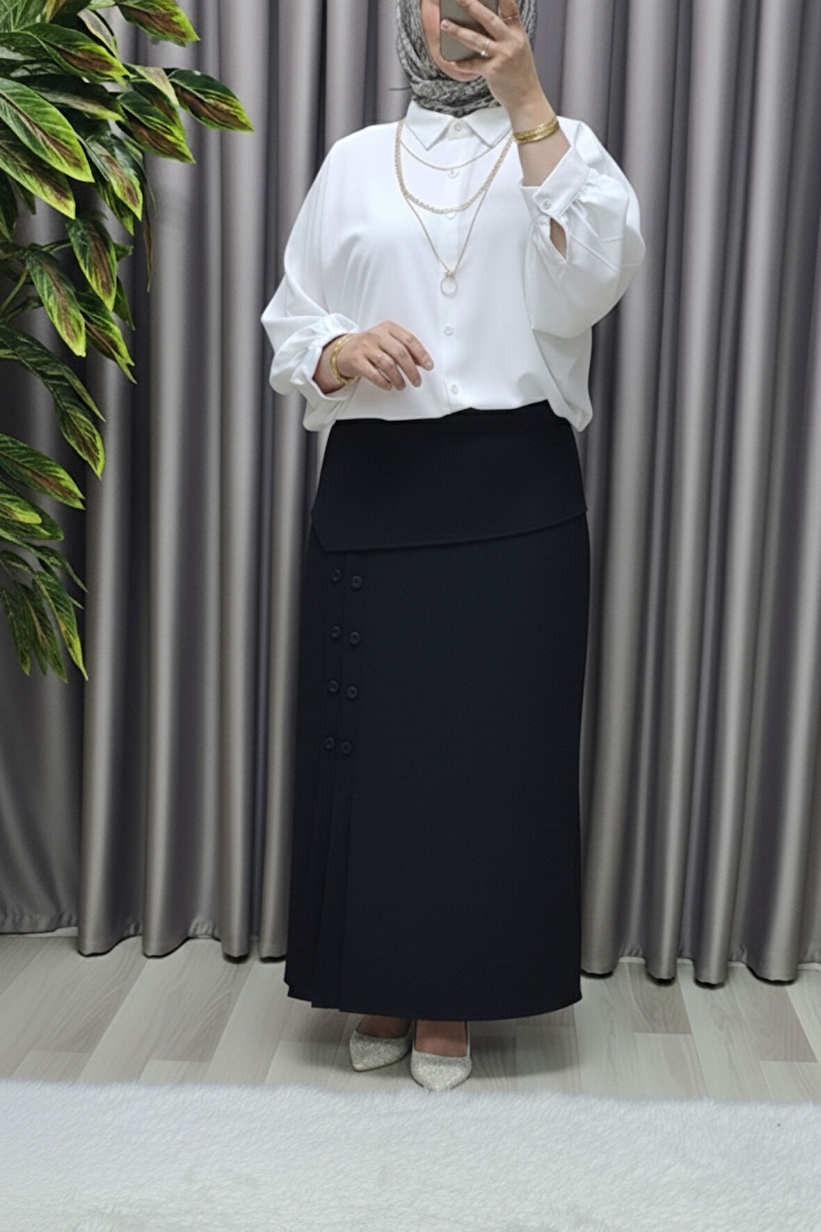 Kadın Giyim Büyük Beden Suna Düğmeli Etek 