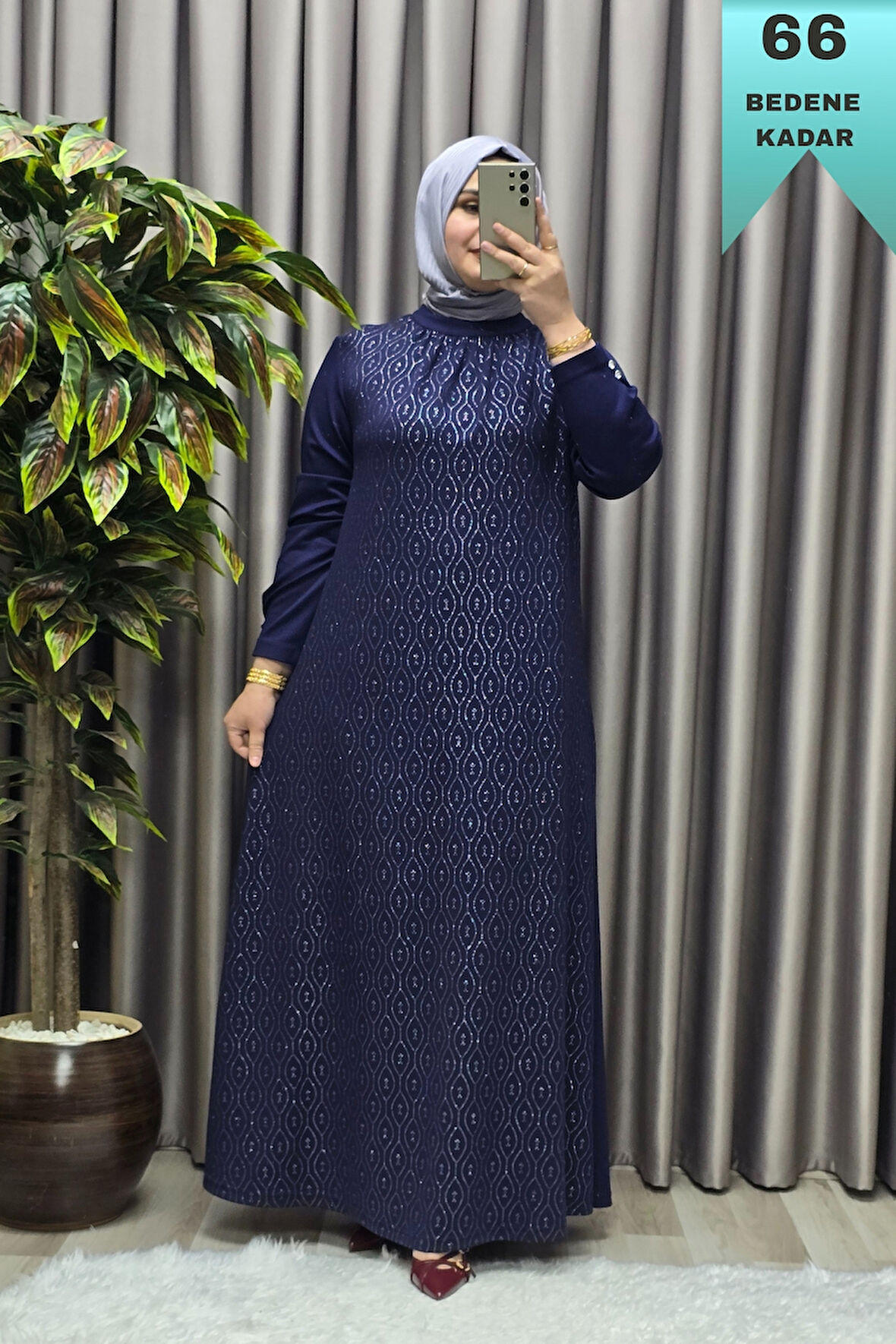 Kadın Giyim Büyük Beden 2200 Simli Kloş Elbise 