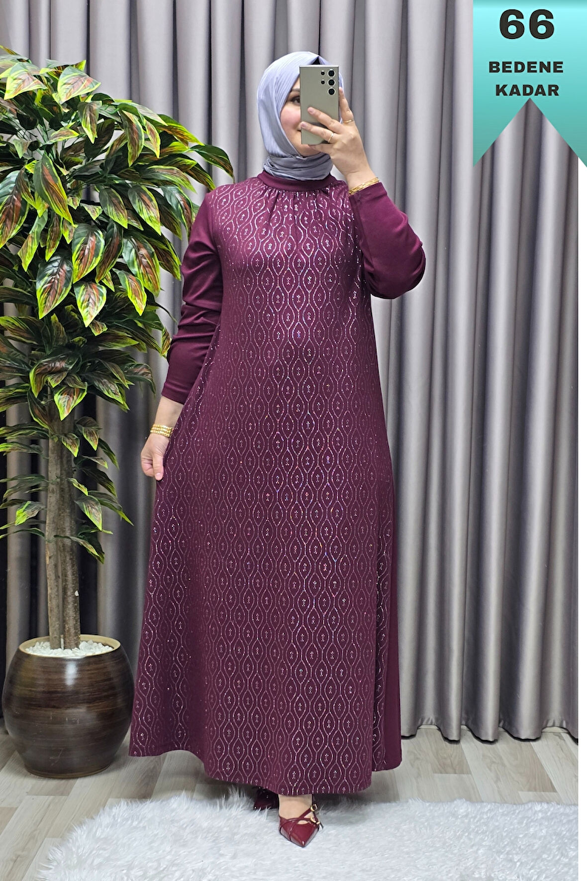 Kadın Giyim Büyük Beden 2200 Simli Kloş Elbise 