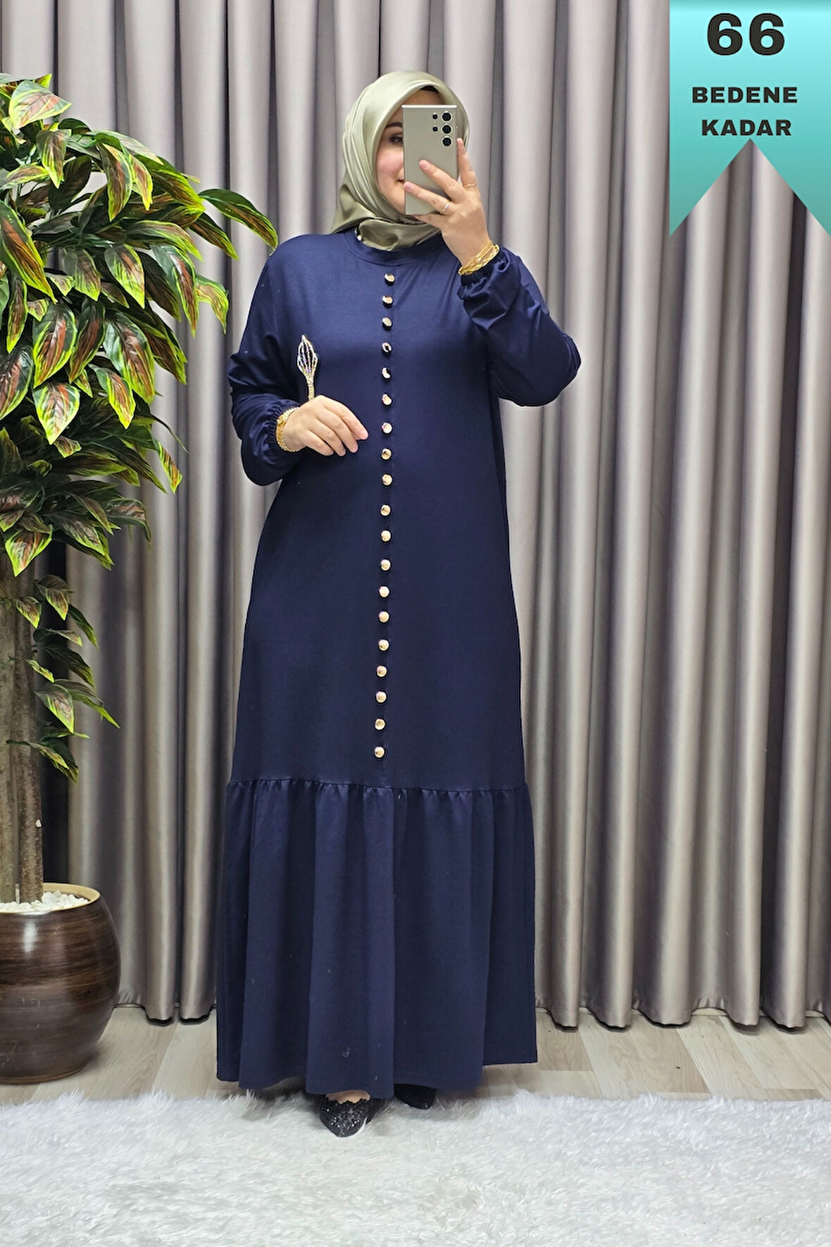 Kadın Giyim Büyük Beden Kristal Düğmeli Elbise 