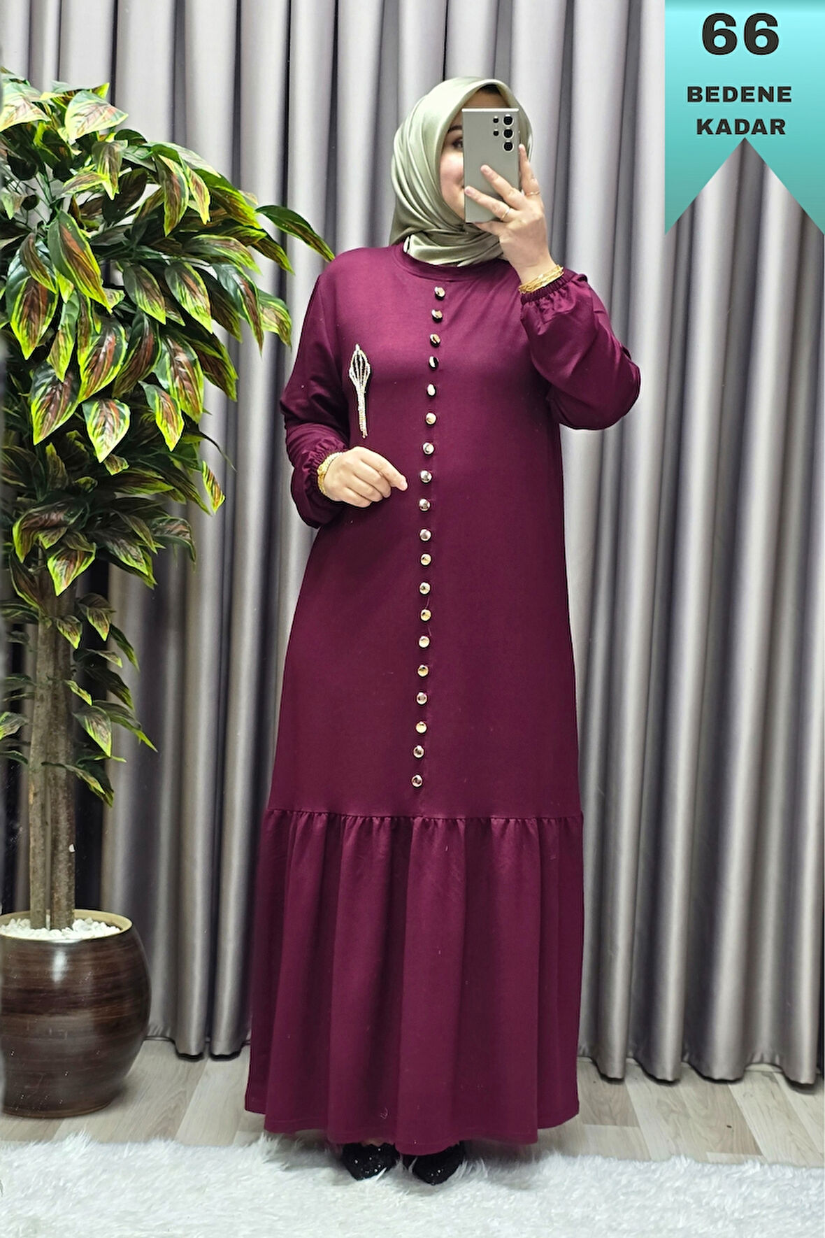 Kadın Giyim Büyük Beden Kristal Düğmeli Elbise 