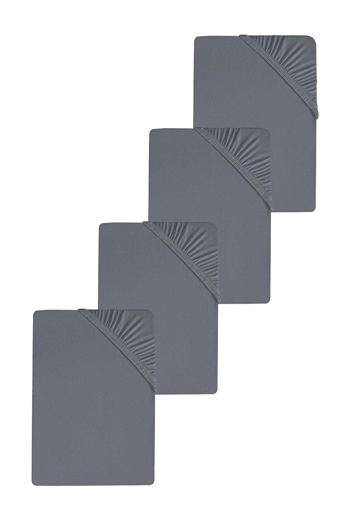 4 Adet Düz Pamuklu Tek Kişilik 120 x 200 x 30 cm Lastikli Penye Çarşaf