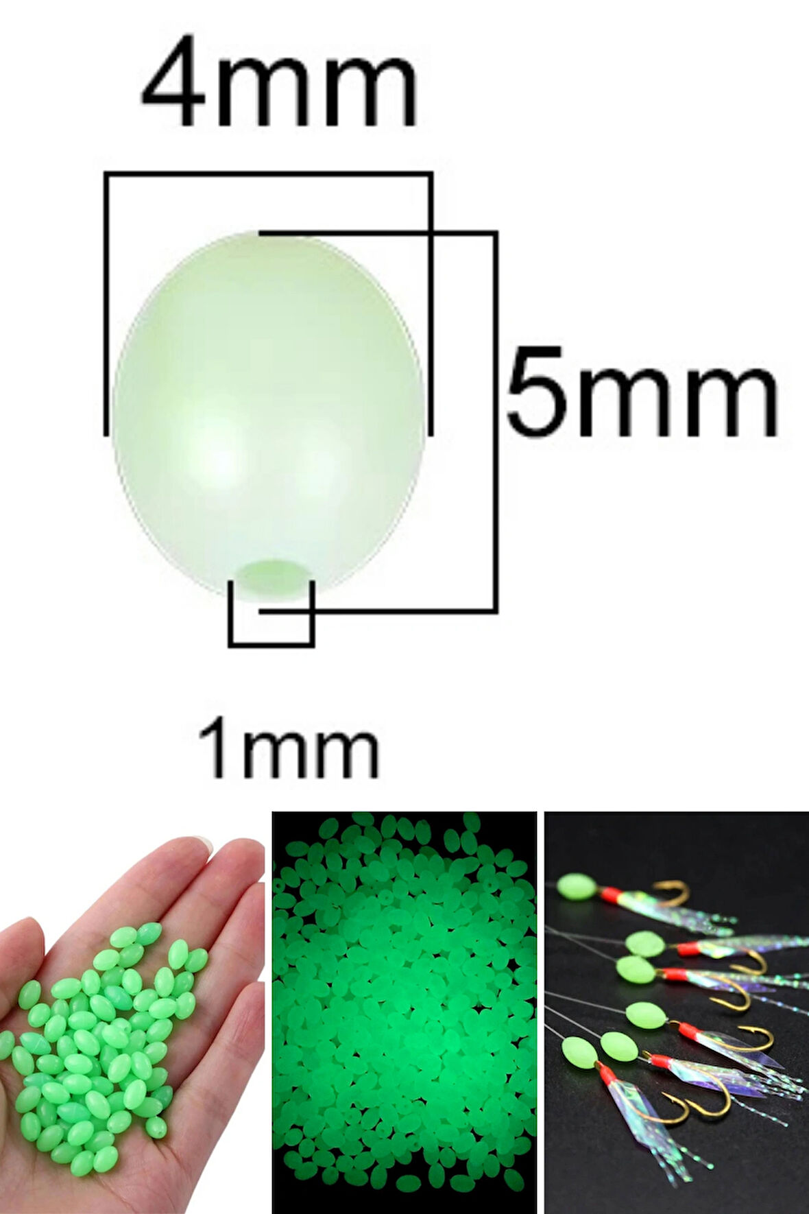 Eagenset Fosforlu Glow Yeşil 4x5mm Silikon Yumuşak Boncuk Olta Takımı, Çapari, Jig Yapım Malzemesi 50 Adet