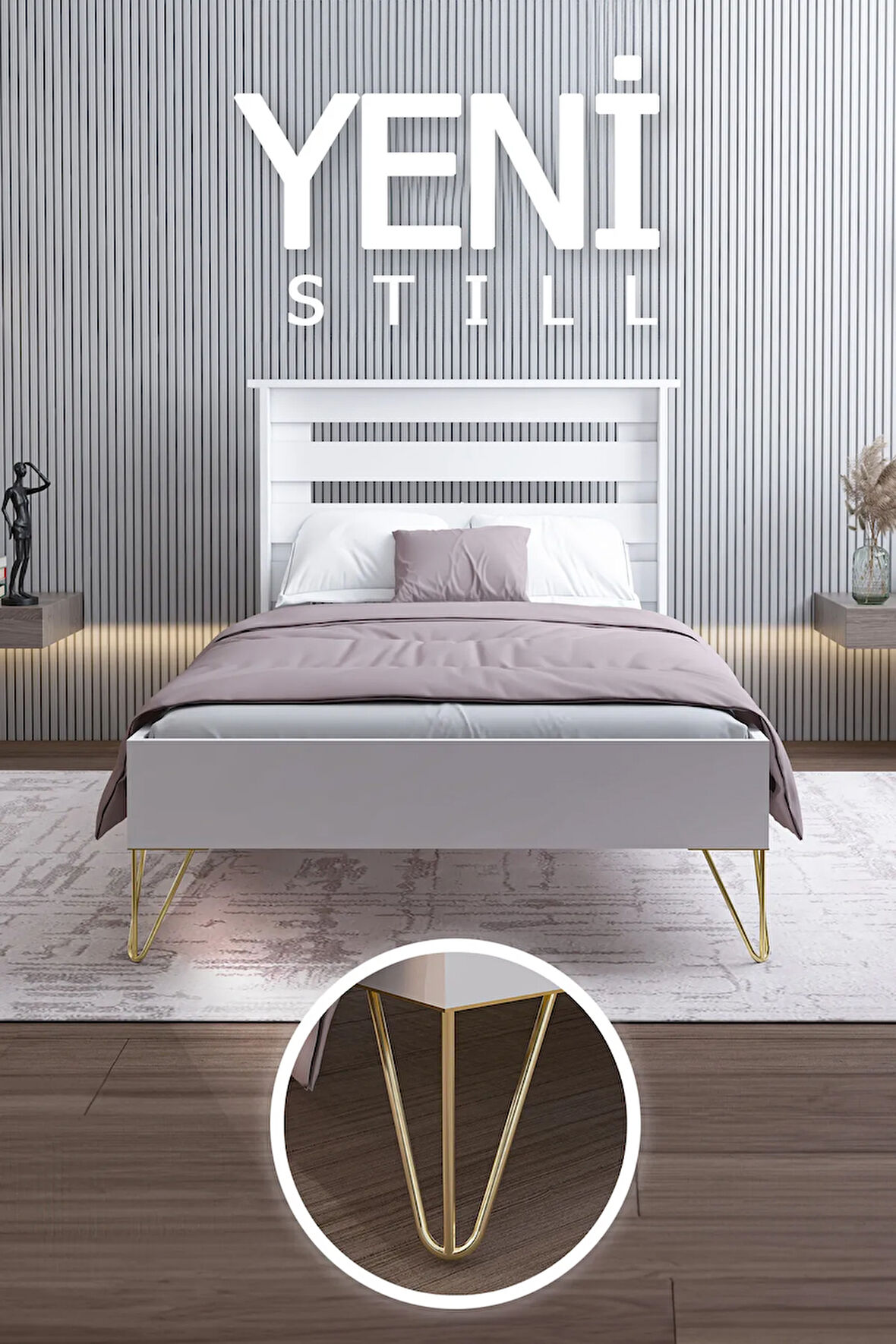 YENİ STİLL 90x190 Yatak Uyumlu Mdf Beyaz Tek Kişilik Karyola
