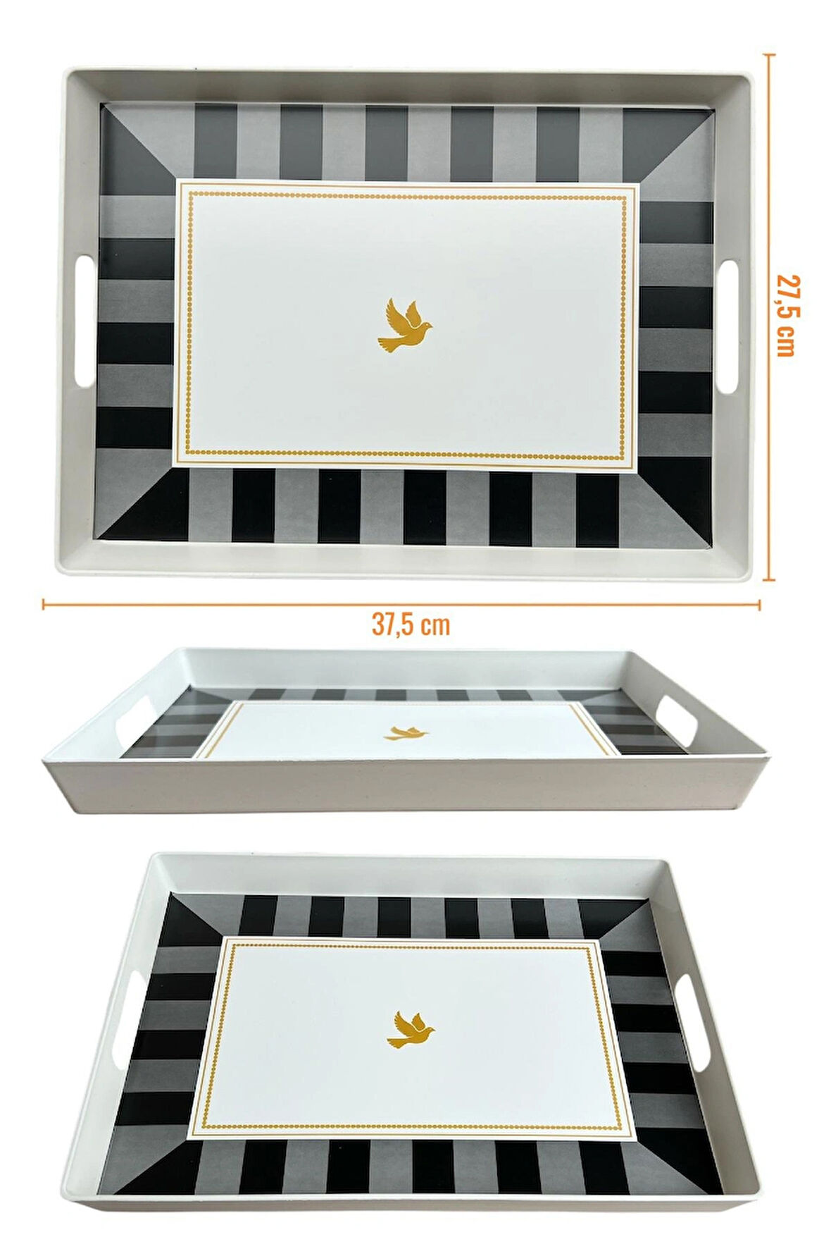 Çay Kahve Sunum Tepsisi, Çizgili Desen, Renkli, 1 Adet, 375x275 mm