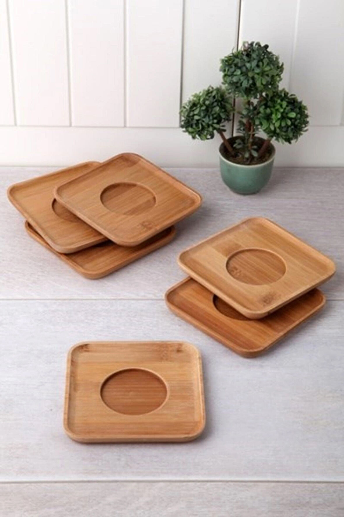 Balsa Bambu Çay Tabağı, Kare Çay Tabağı, Çay Altlığı, 6 Adet