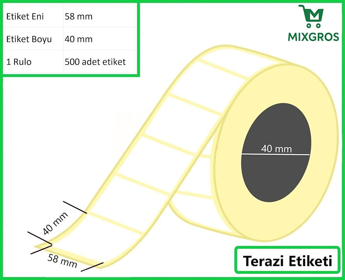 40x58 mm Termal Terazi Etiketi 1 Rulo: 500 Adet Etiket