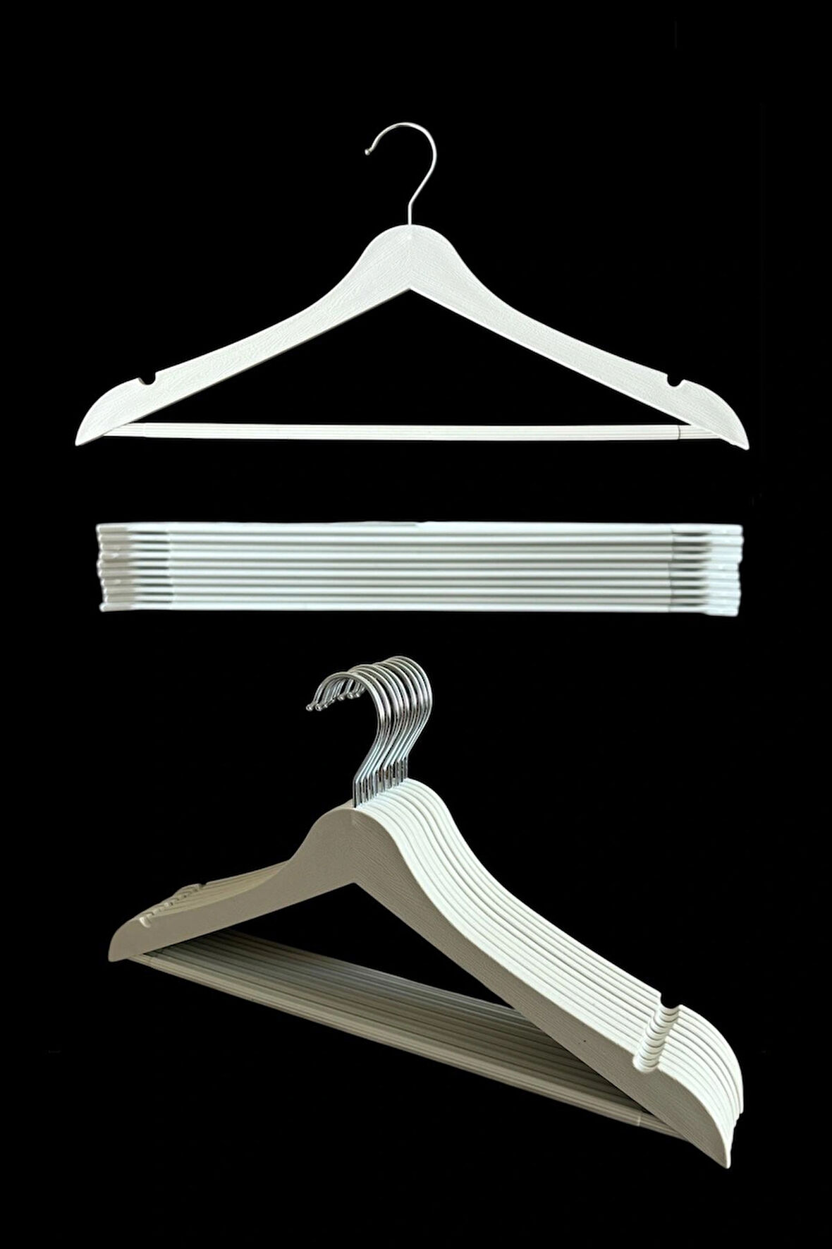 Ahşap Görünümlü Plastik Askı, Elbise Askısı, Takım Askısı, Kırık Beyaz 20 Adet, 44 Cm