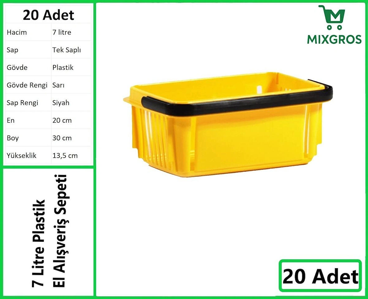 Plastik Kozmetik Alışveriş El Sepeti 7 Litre Sarı 20 Adet
