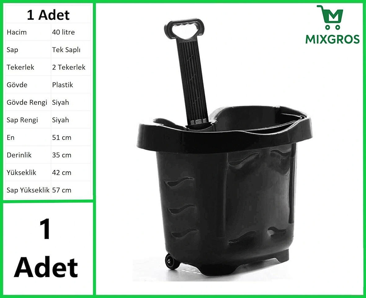 Tekerlekli Plastik Market Alışveriş El Sepeti 40 Litre Siyah 1 Adet