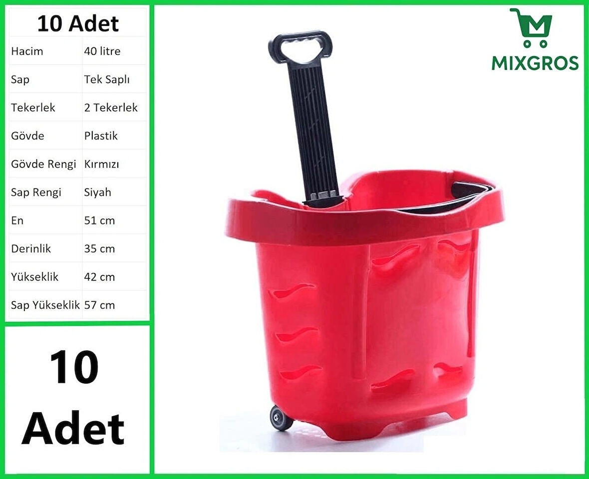 Tekerlekli Plastik Market Alışveriş El Sepeti 40 Litre Kırmızı 10 Adet
