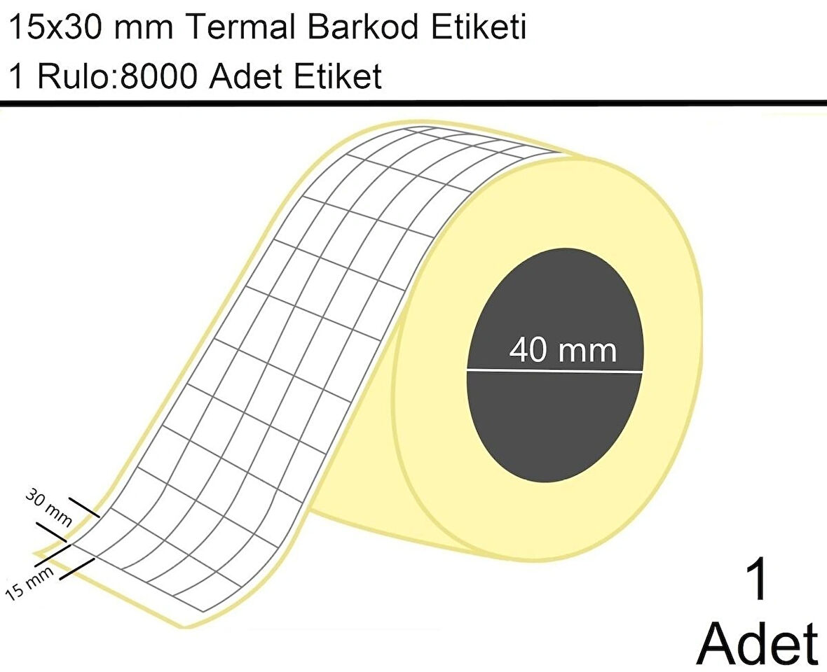 15x30 mm Termal 5'li Ürün Barkod Etiketi 1 Rulo:8000 Adet Etiket