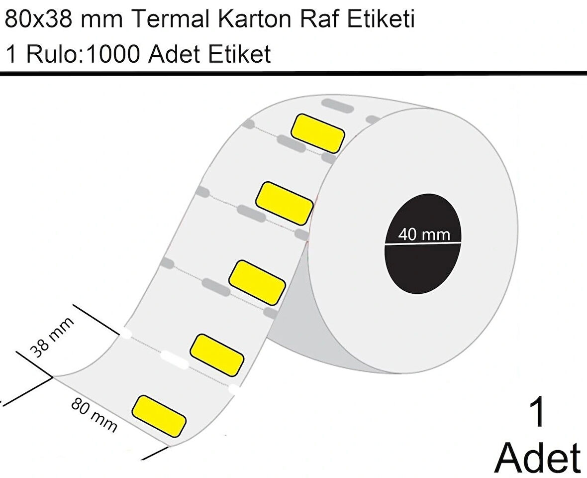 80x38 mm Karton Termal Raf Reyon Etiketi Sarı Fiyat Çerçeveli 1 Rulo:1000 Adet Etiket